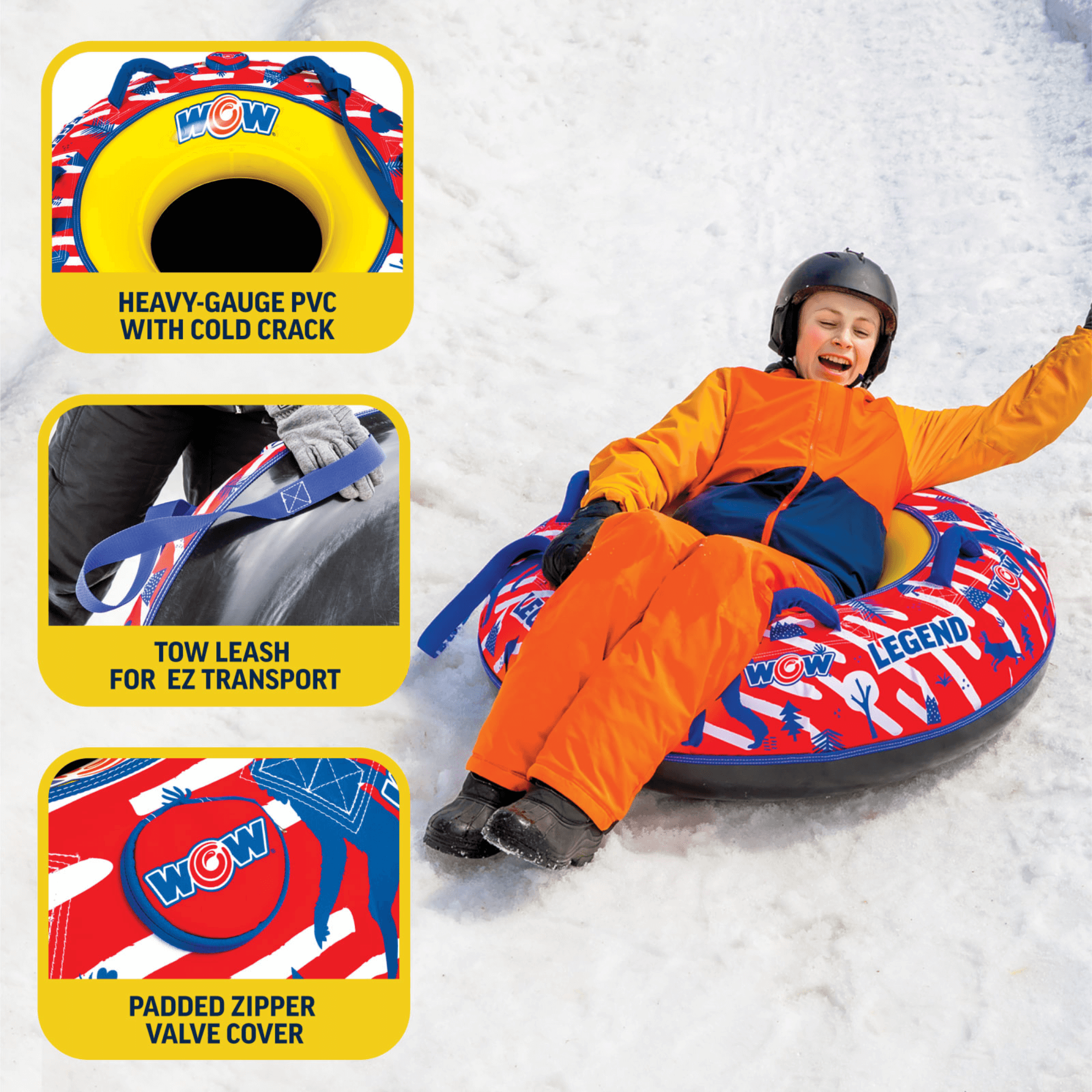 WOW Watersports Legend Hard-Bottom Snow Tube for 1 Person Jupiter Gear Home