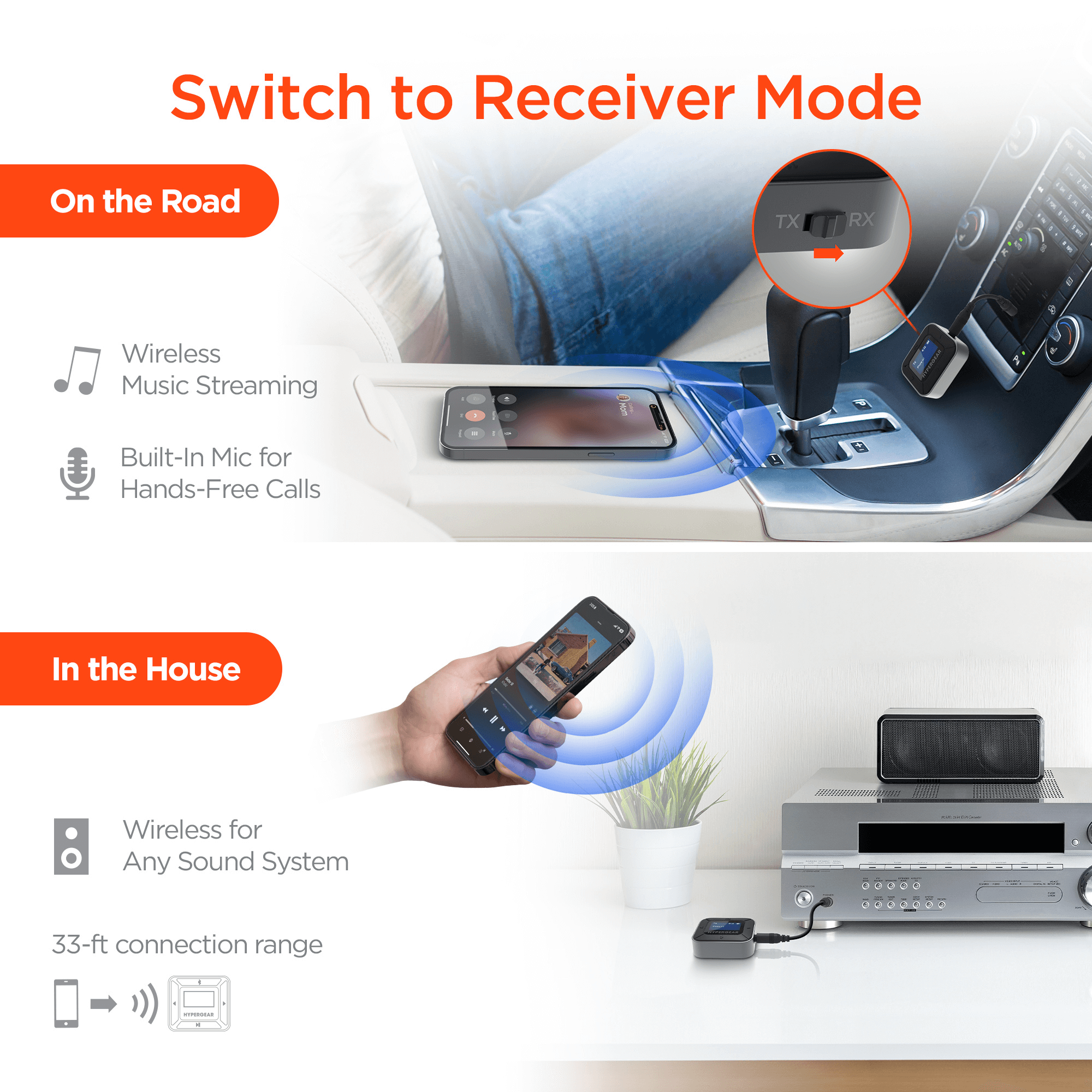 HyperGear IntelliCast Flight Audio Transmitter + Receiver Jupiter Gear Home