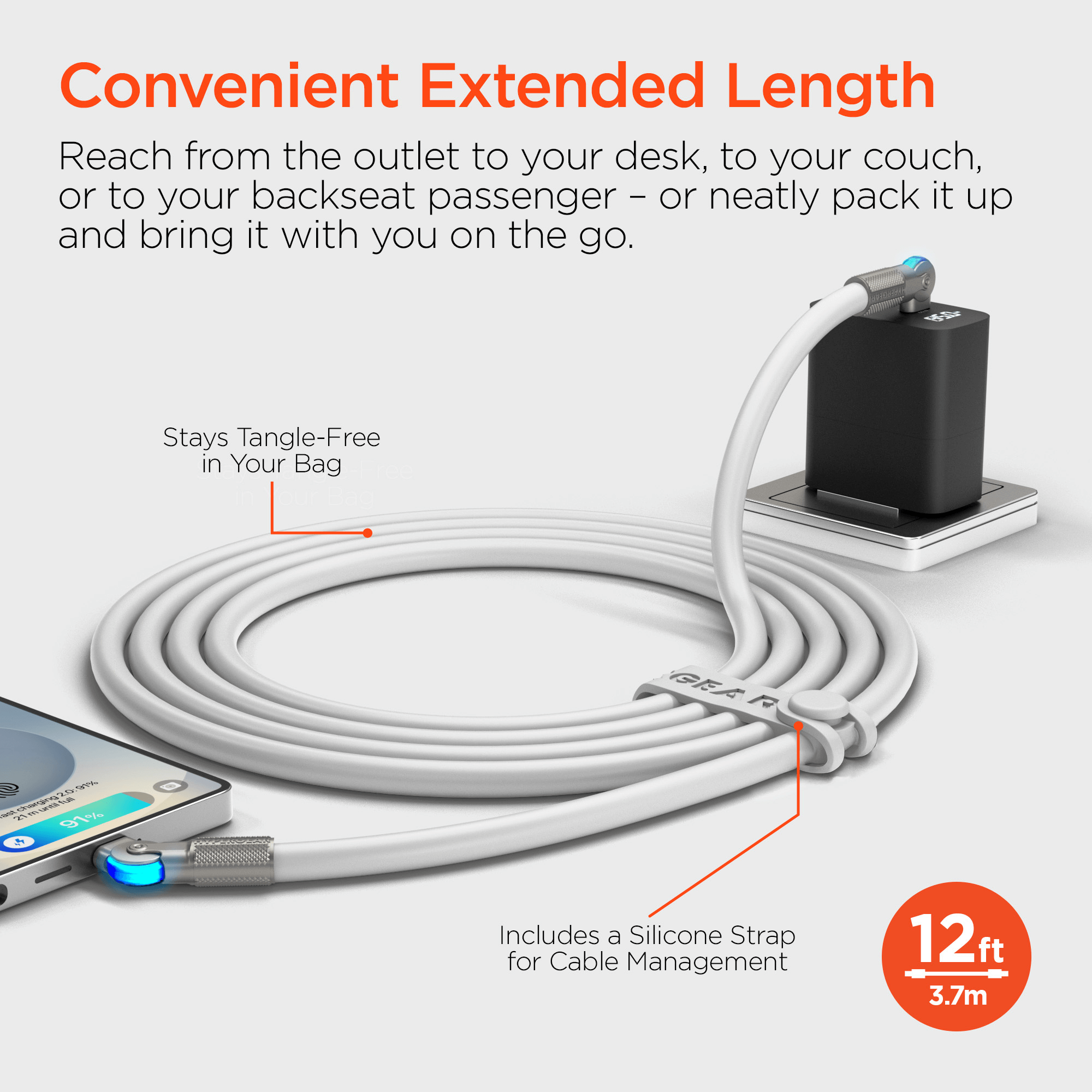 HyperGear Chunky180° 100W USB-C to USB-C Rugged Fast Charge Cable 12ft Jupiter Gear Home