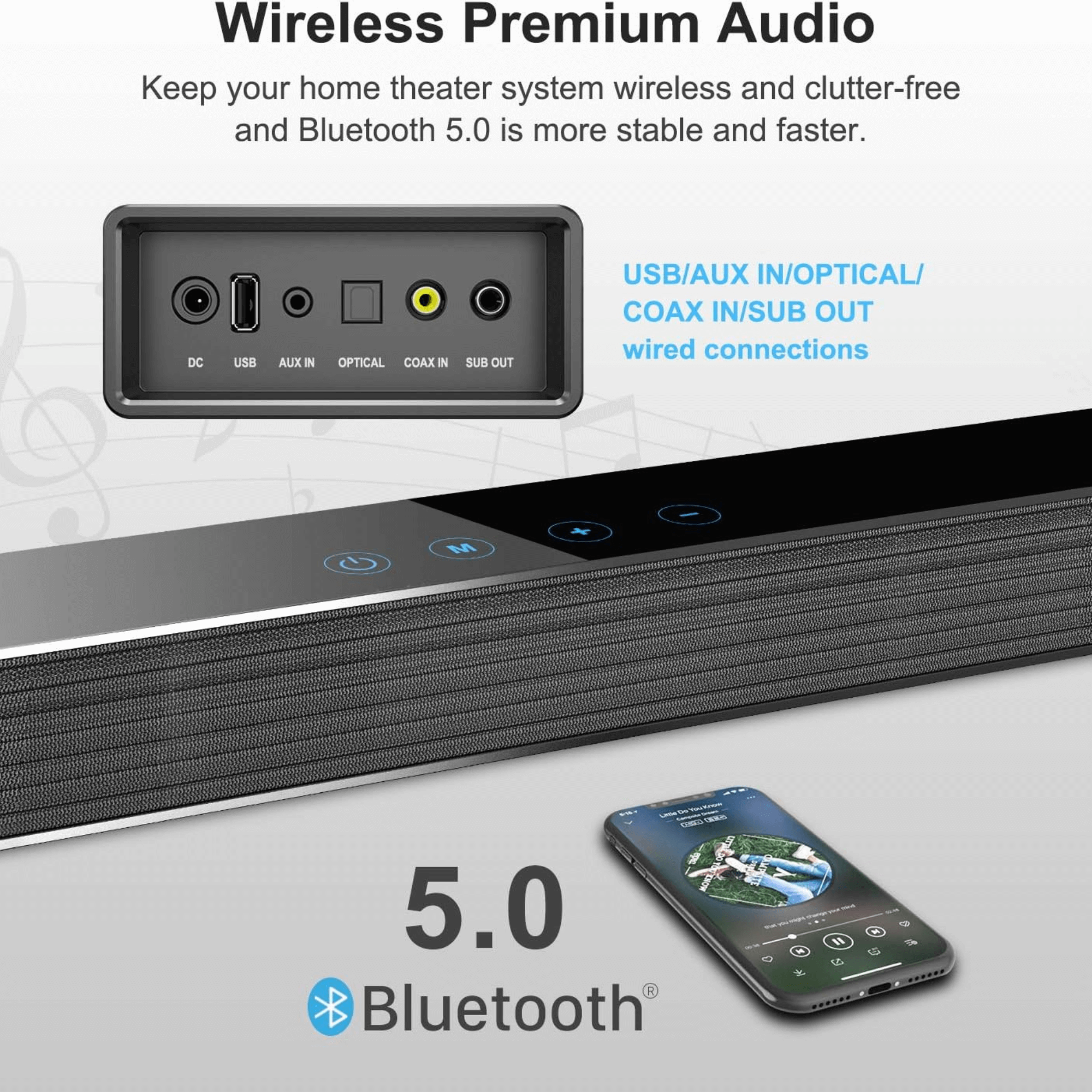 Norcent KB2020 Black Mamba Series 25" 120W Bluetooth Sound Bar with Sub-Woofer Jupiter Gear Home