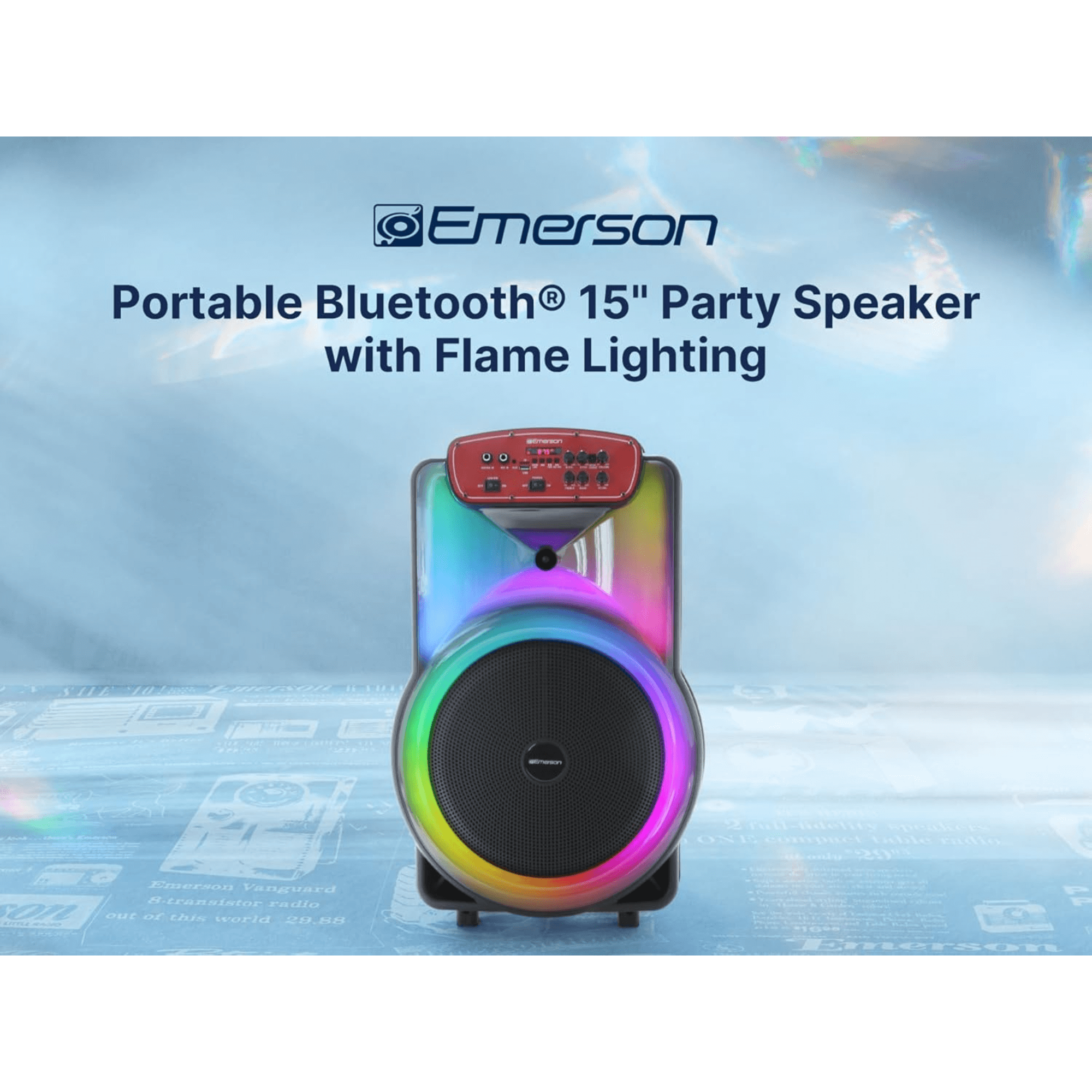 Emerson Portable Bluetooth 15" Party Speaker with Flame Lighting Jupiter Gear Home