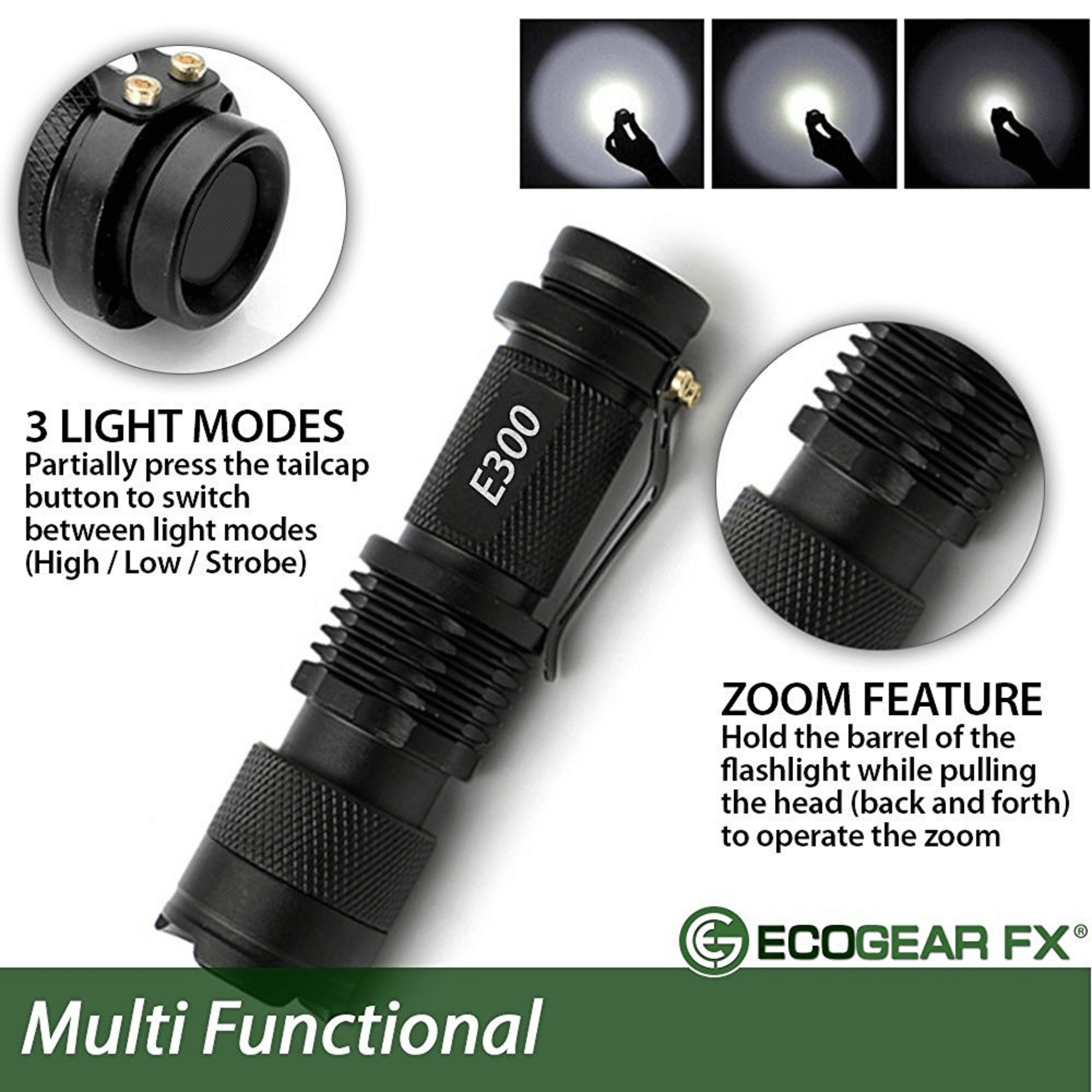 EcoGear FX E300 EDC Tactical Flashlight 3-Pack Jupiter Gear Home