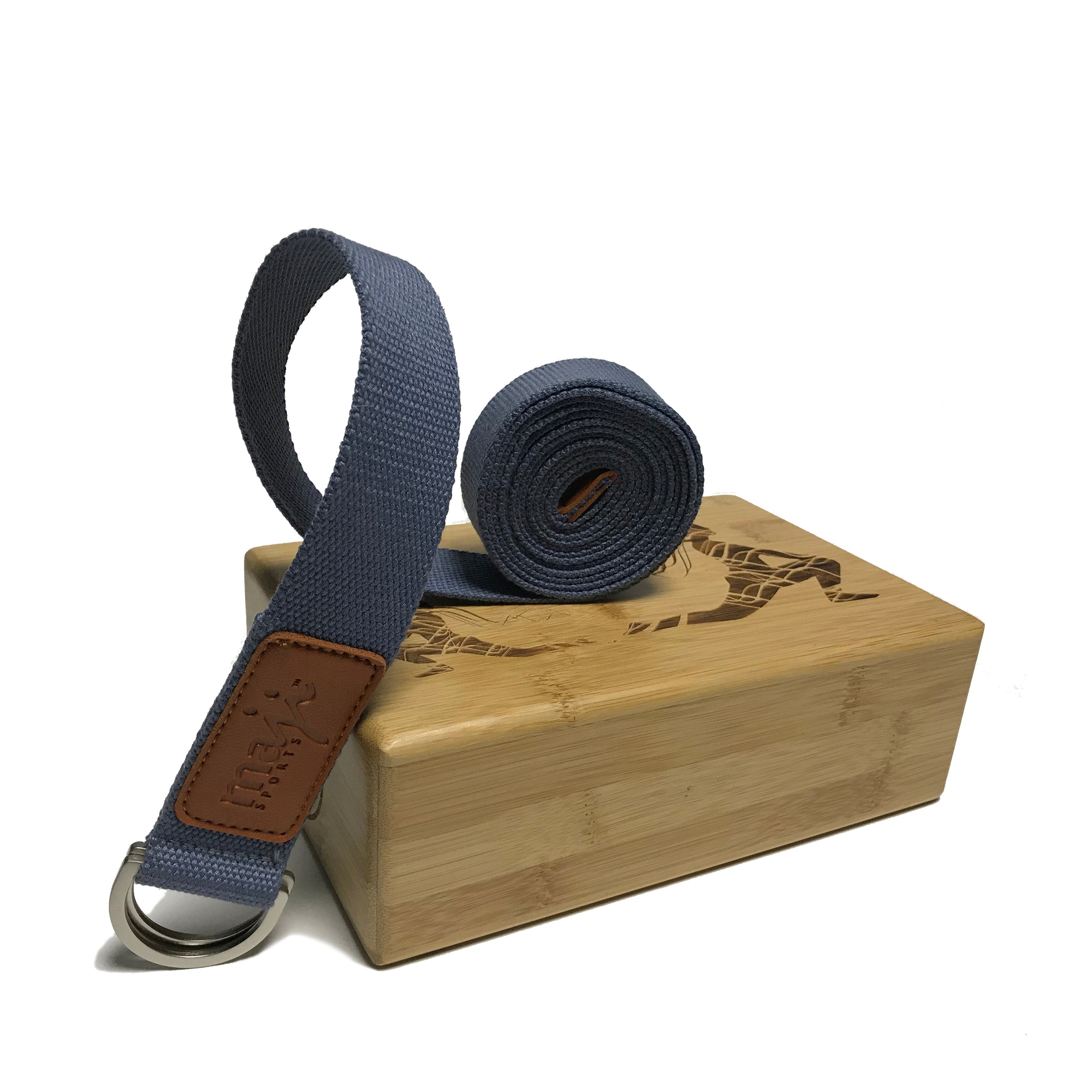 Maji Sports Laser Engraved Bamboo Yoga Block & Strap Combo Jupiter Gear Home