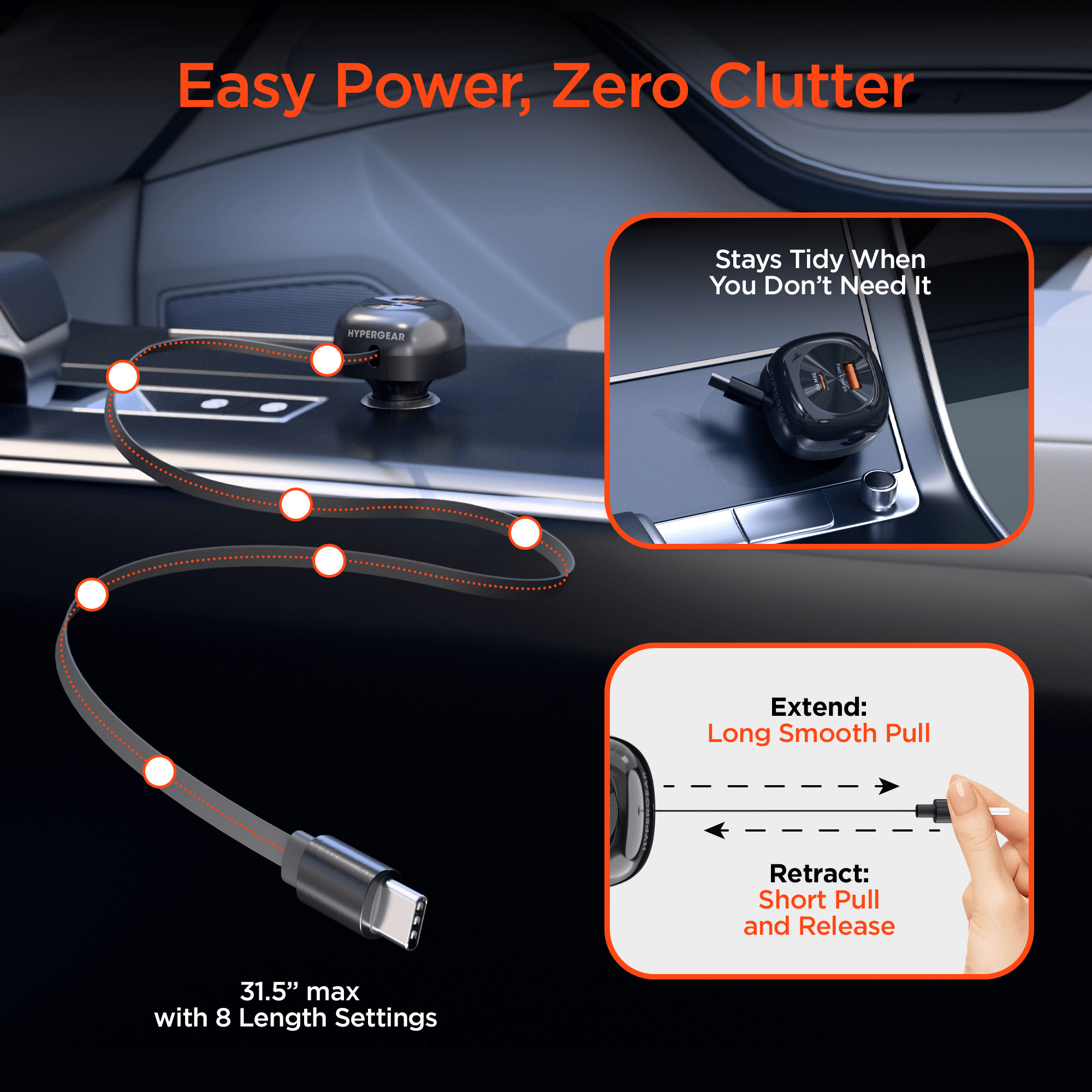 HyperGear SpeedBoost 60W Retractable Car Charger Jupiter Gear Home
