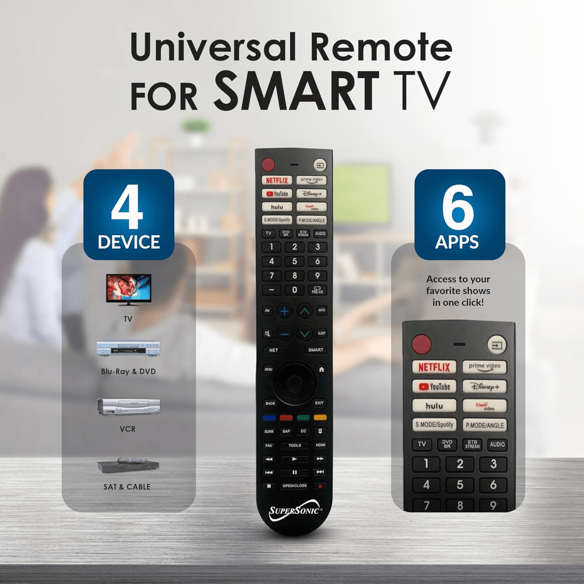 Supersonic Smart Multifunctional Universal Remote Control for Smart TVs and TV DVD Combos Jupiter Gear Home