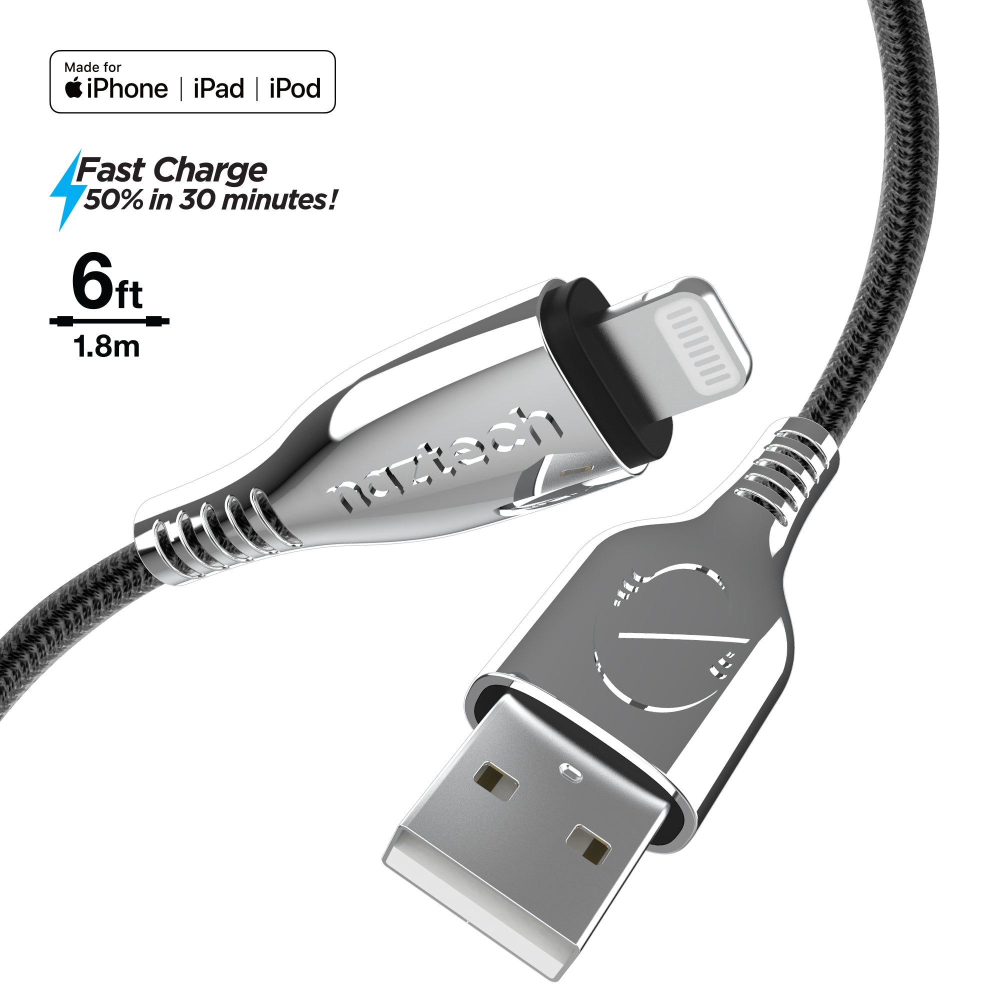 Naztech Titanium USB to MFi Lightning Braided Cable 6ft Jupiter Gear Home