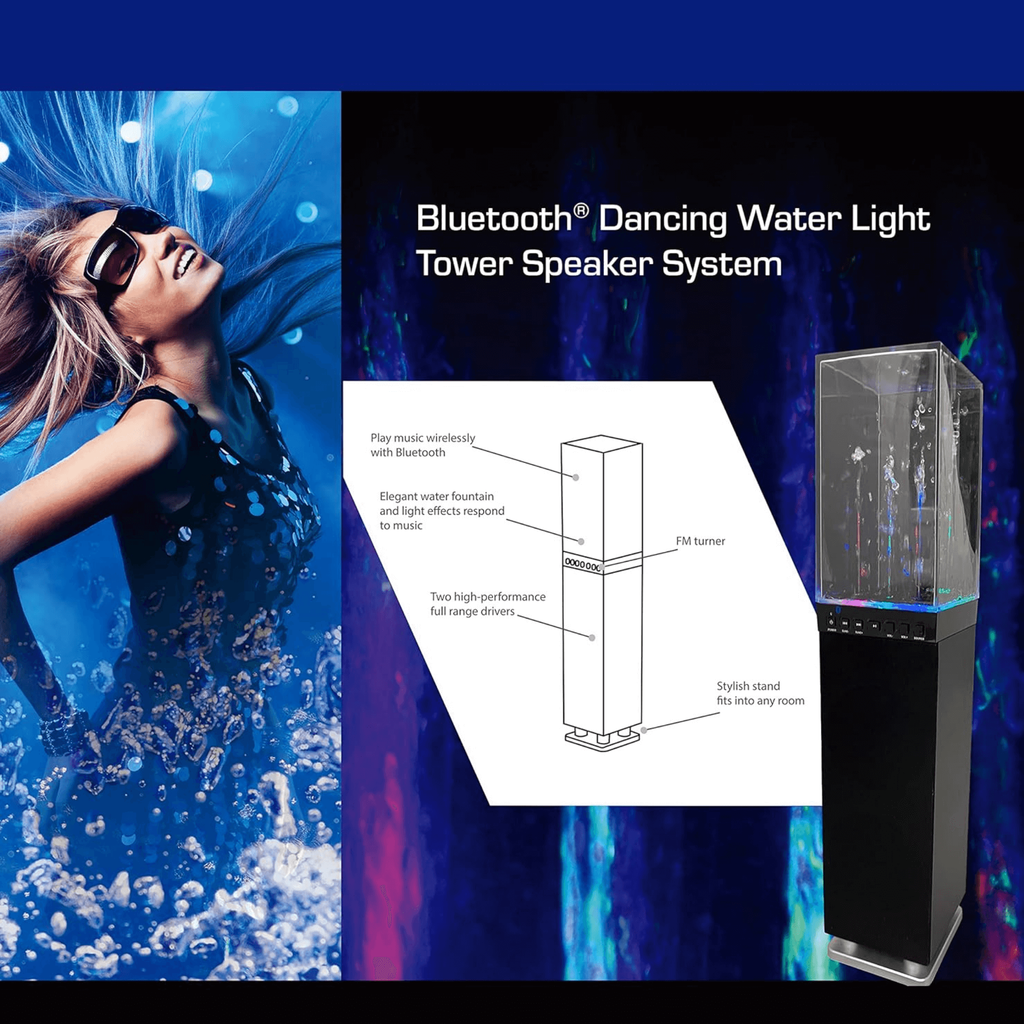 Naxa Dancing Water Light Tower BT Speaker System - Refurbished Jupiter Gear Home