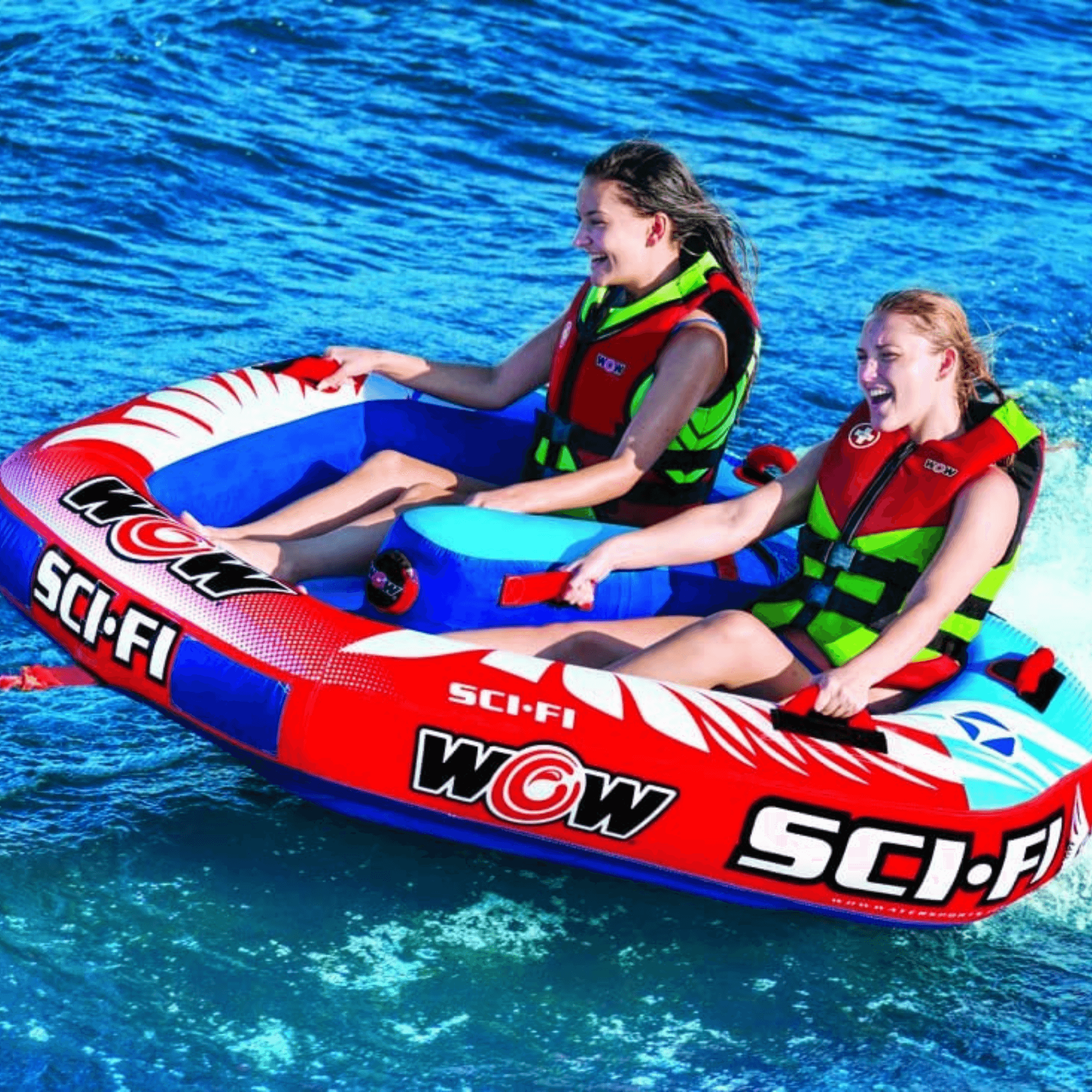 WOW Watersports Sci-Fi 2 Person 2P Cockpit Towable with Inflated Median Jupiter Gear Home