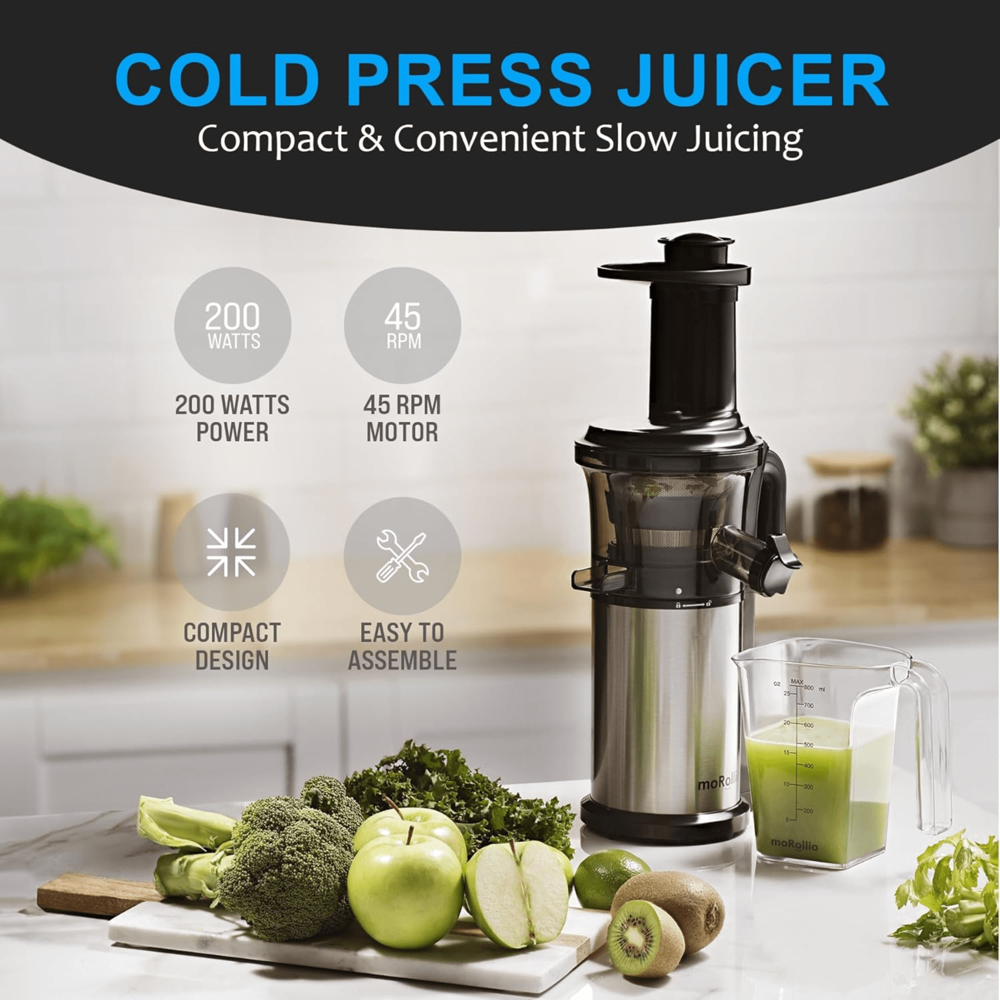 moRollio 45RPM Cold Press Slow Masticating Juicer Jupiter Gear Home
