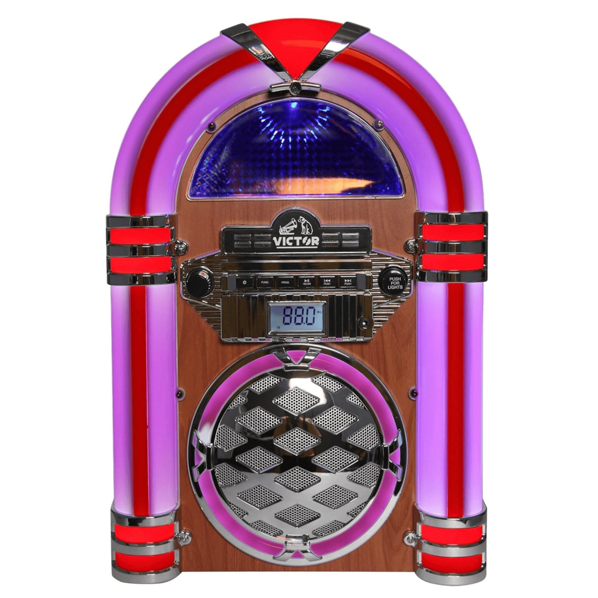 Victor Broadway II Desktop CD Jukebox with Multi-Color LED Lighting and FM Radio Jupiter Gear Home