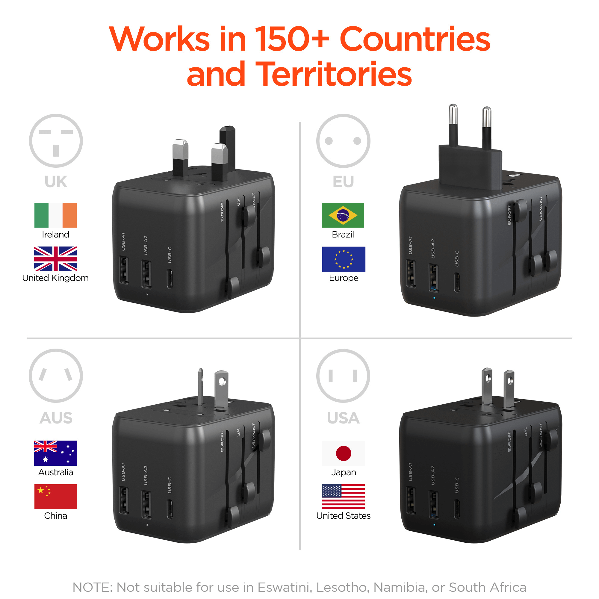 HyperGear WorldCharge Universal Travel Adapter with USB-C Jupiter Gear Home