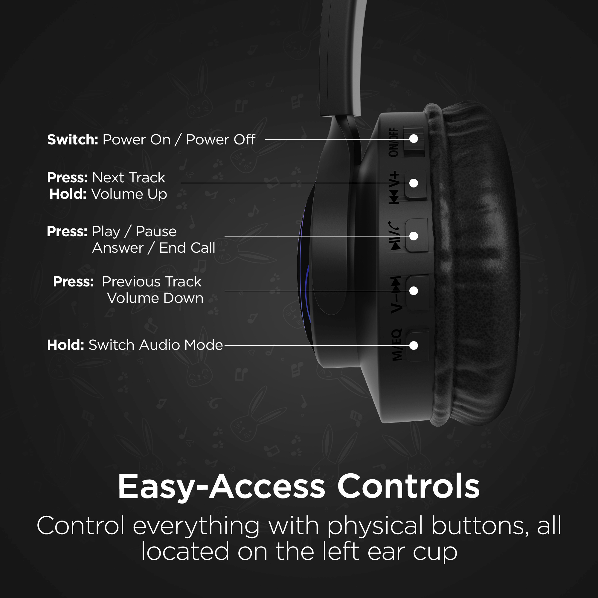 HyperGear Bunny Tracks Wireless Light-Up Headphones Jupiter Gear Home