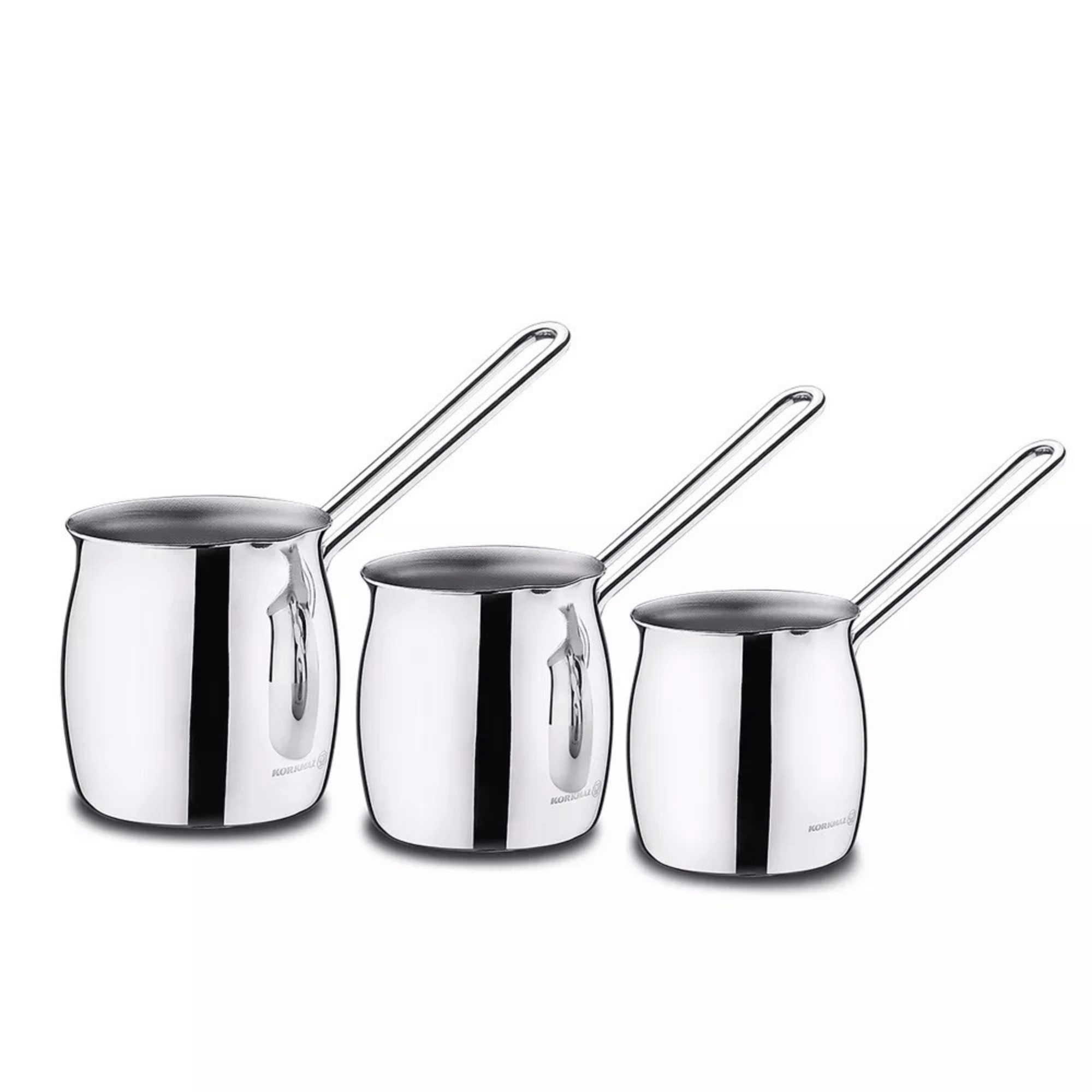 Korkmaz Tombik 3 Piece Stainless Steel Turkish Coffee Pot Set Jupiter Gear Home