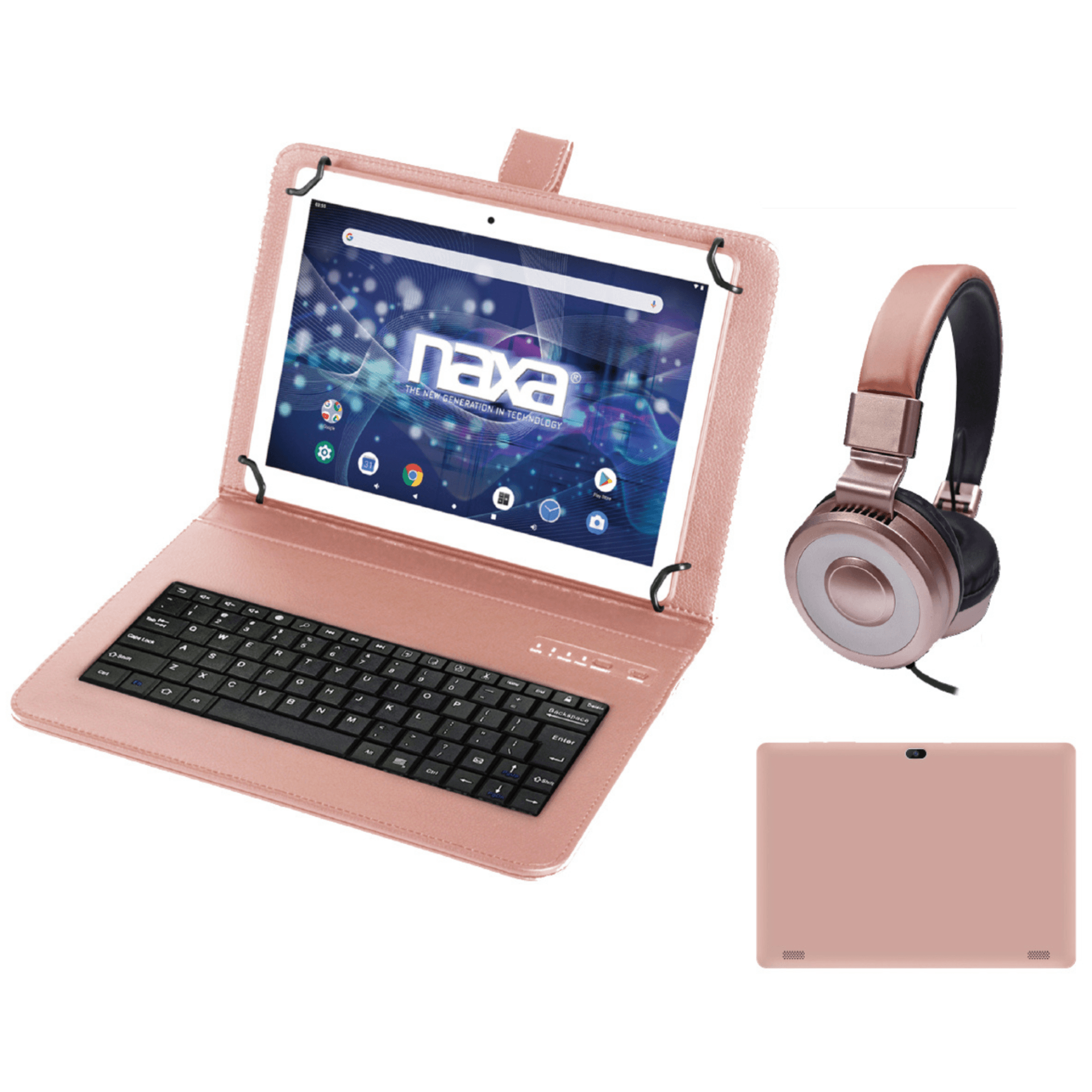 Naxa 10.1" Tablet with BT Keyboard, Case & Headphone Rose Gold - Refurbished Jupiter Gear Home