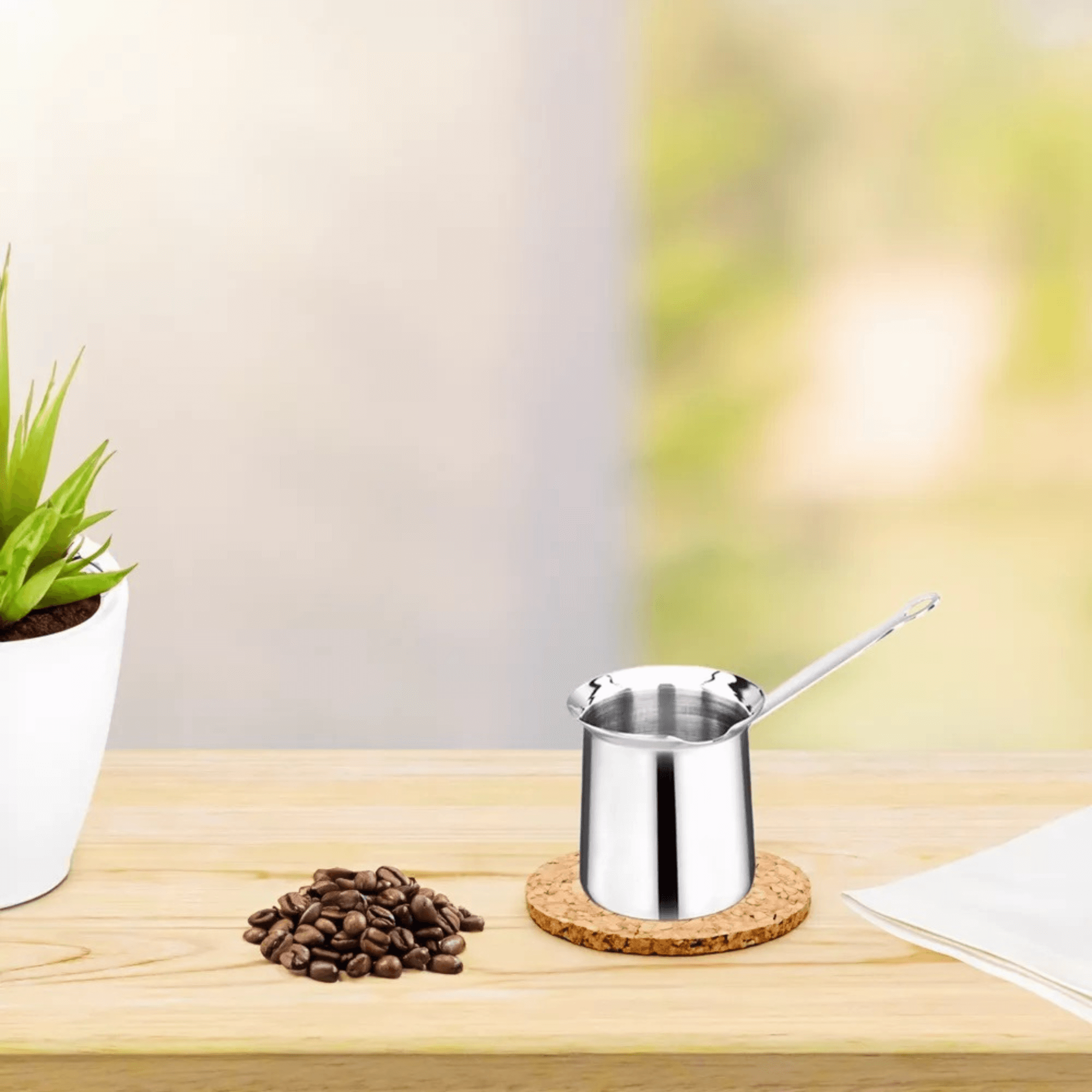 Korkmaz Classic 6 Ounce 2-Cup Stainless Steel Turkish Coffee Pot Jupiter Gear Home
