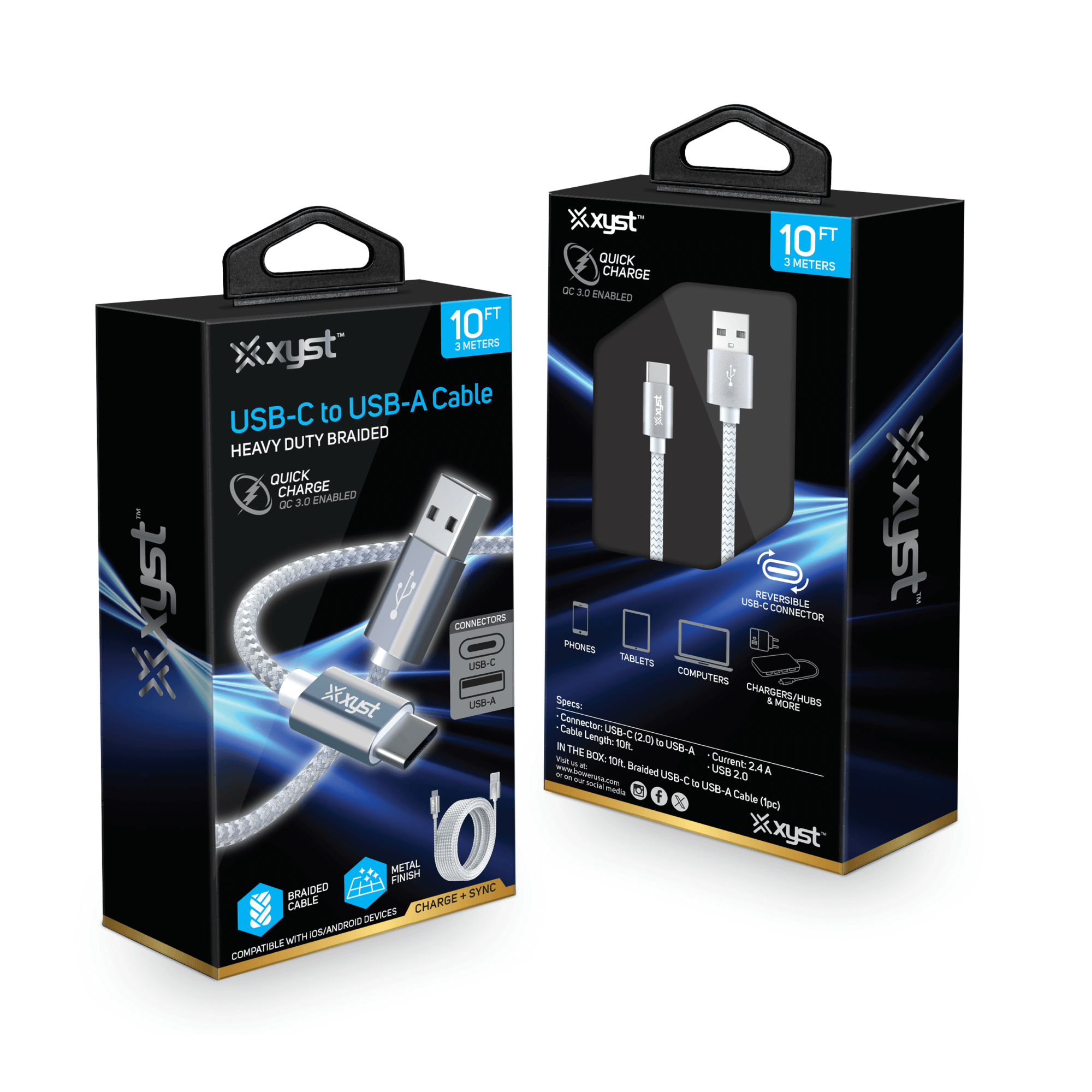 Xyst Charge and Sync USB to USB-C Braided Cable 10Ft Jupiter Gear Home