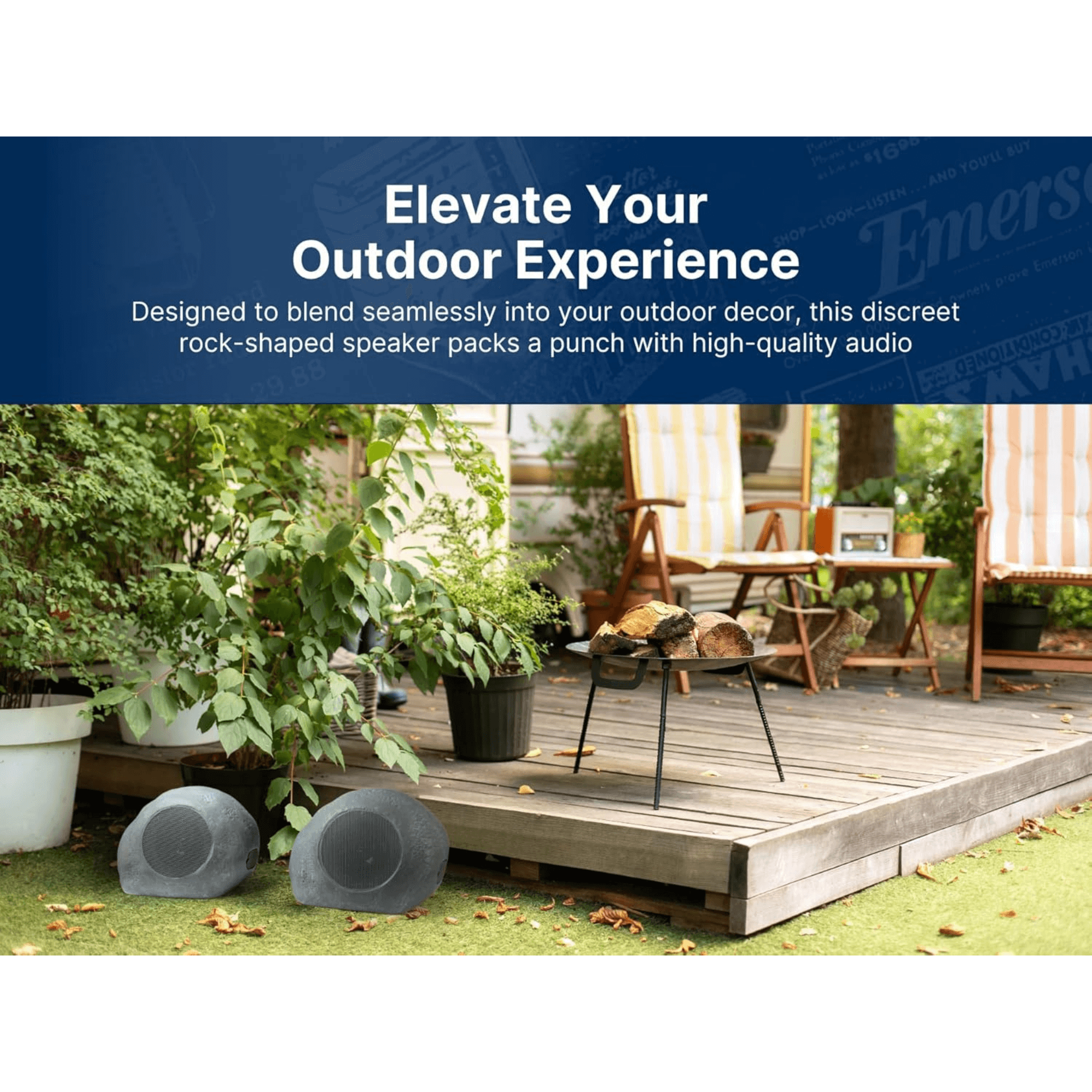 Emerson 1-Pair Mini Pebbles Duo Bluetooth Outdoor Speakers Jupiter Gear Home