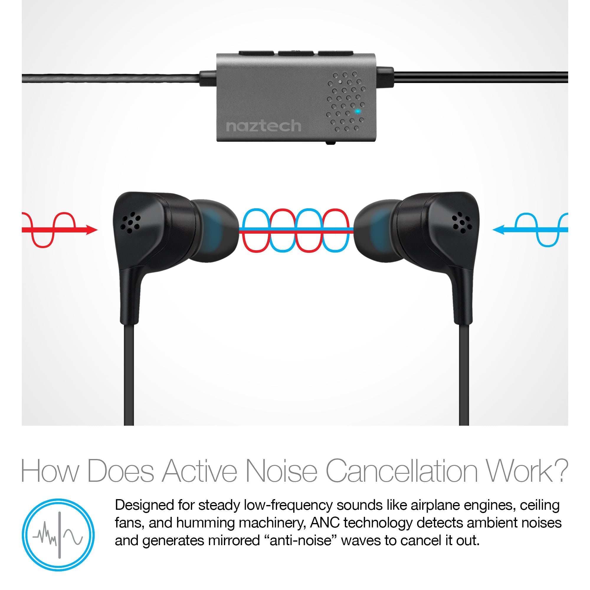 Naztech X1ANC Active Noise Cancelling Earphones 3.5mm Black (14509-HYP) Jupiter Gear Home