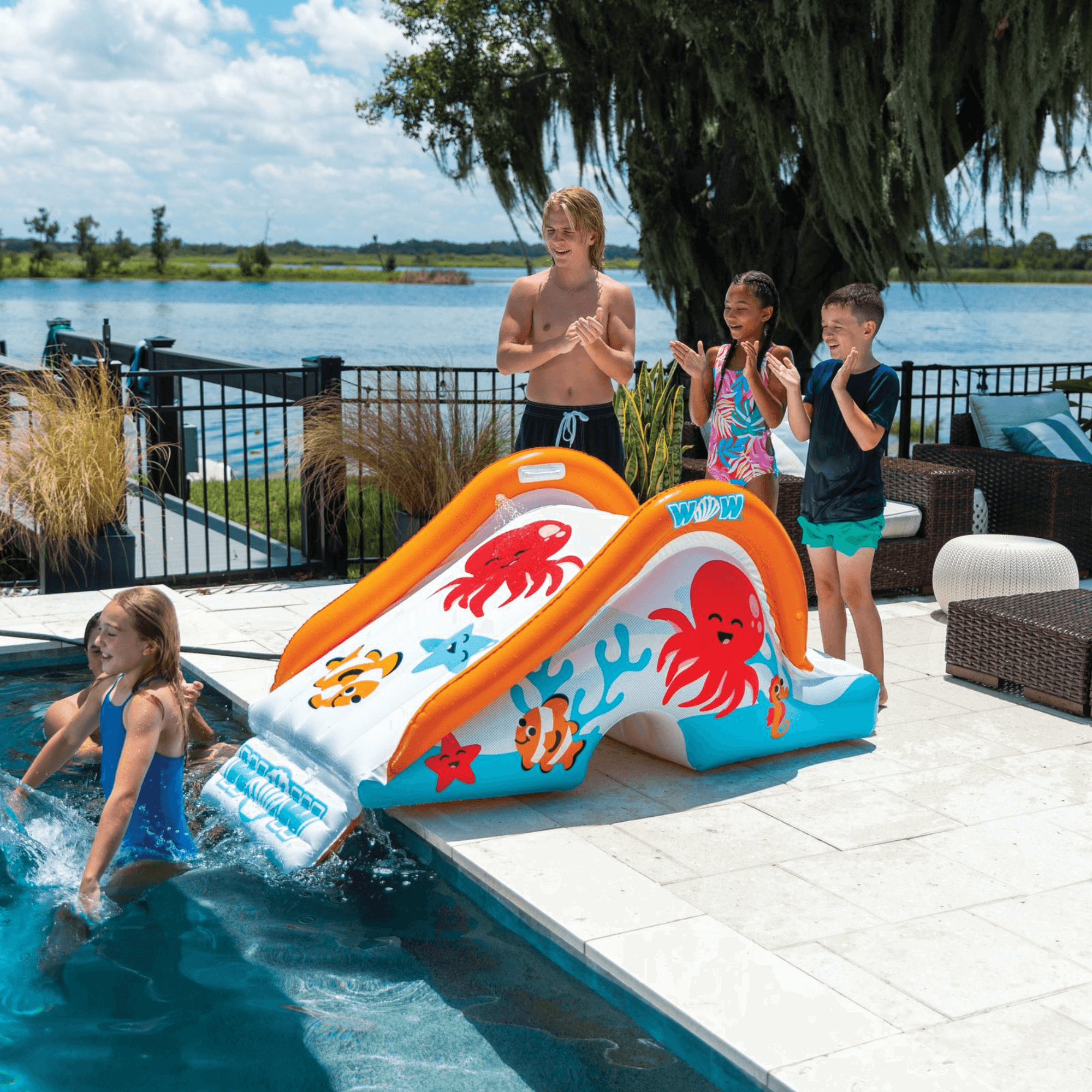 WOW Watersports Swirl Splash Pad Slide (Slide Only) with Inflated Side Rails Jupiter Gear Home