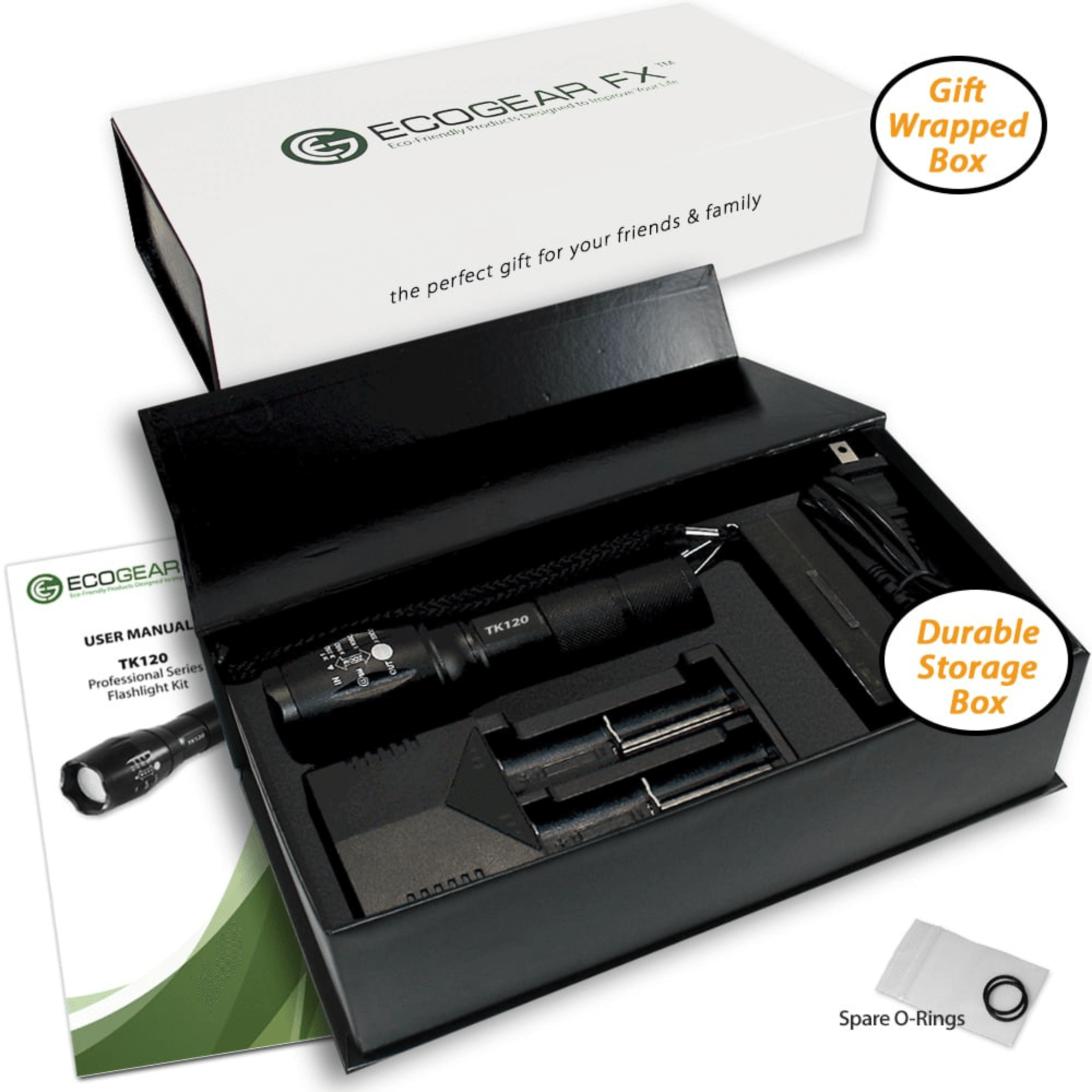 EcoGear FX TK120 Professional LED Flashlight Kit with Batteries and Charger Jupiter Gear Home