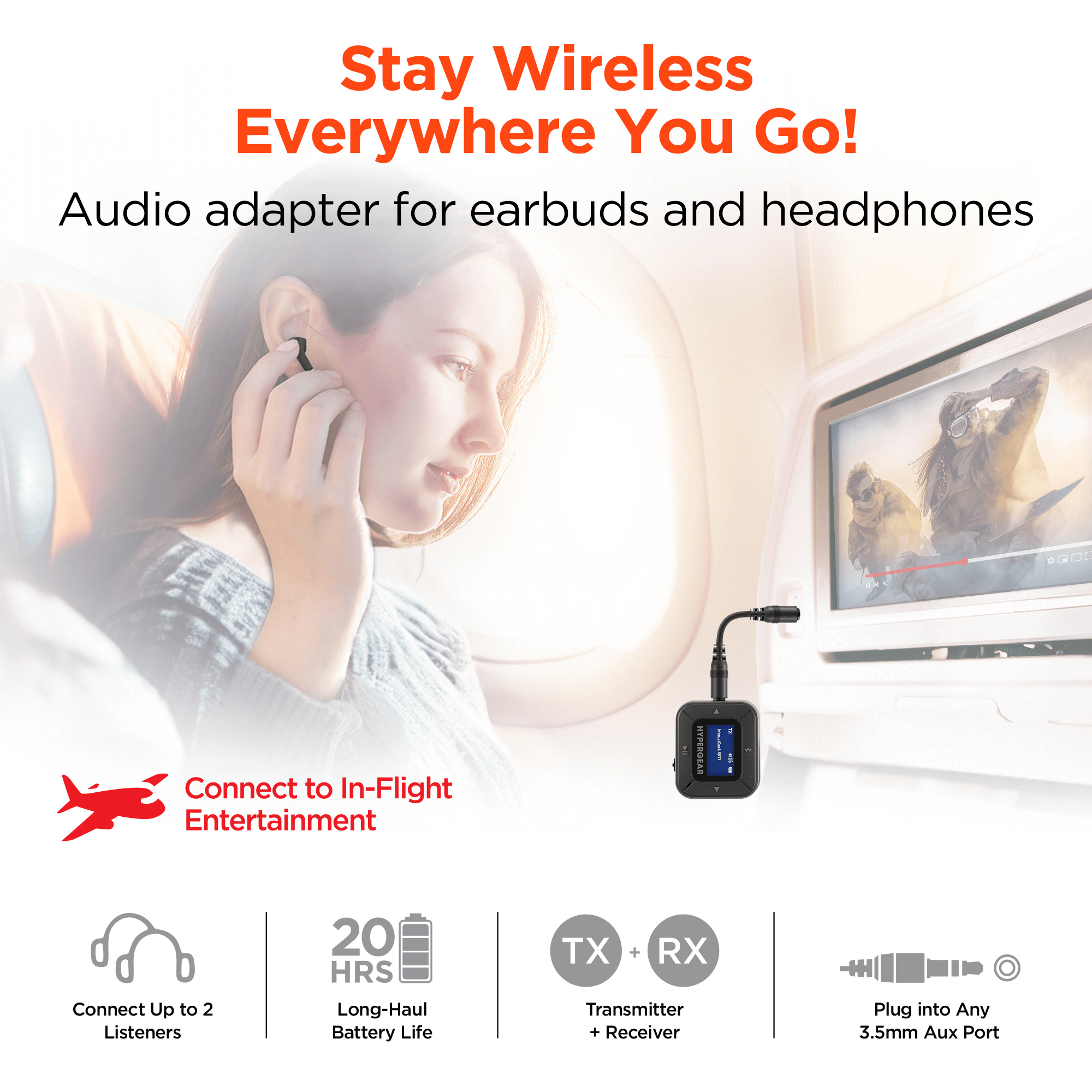 HyperGear IntelliCast Flight Audio Transmitter + Receiver Jupiter Gear Home