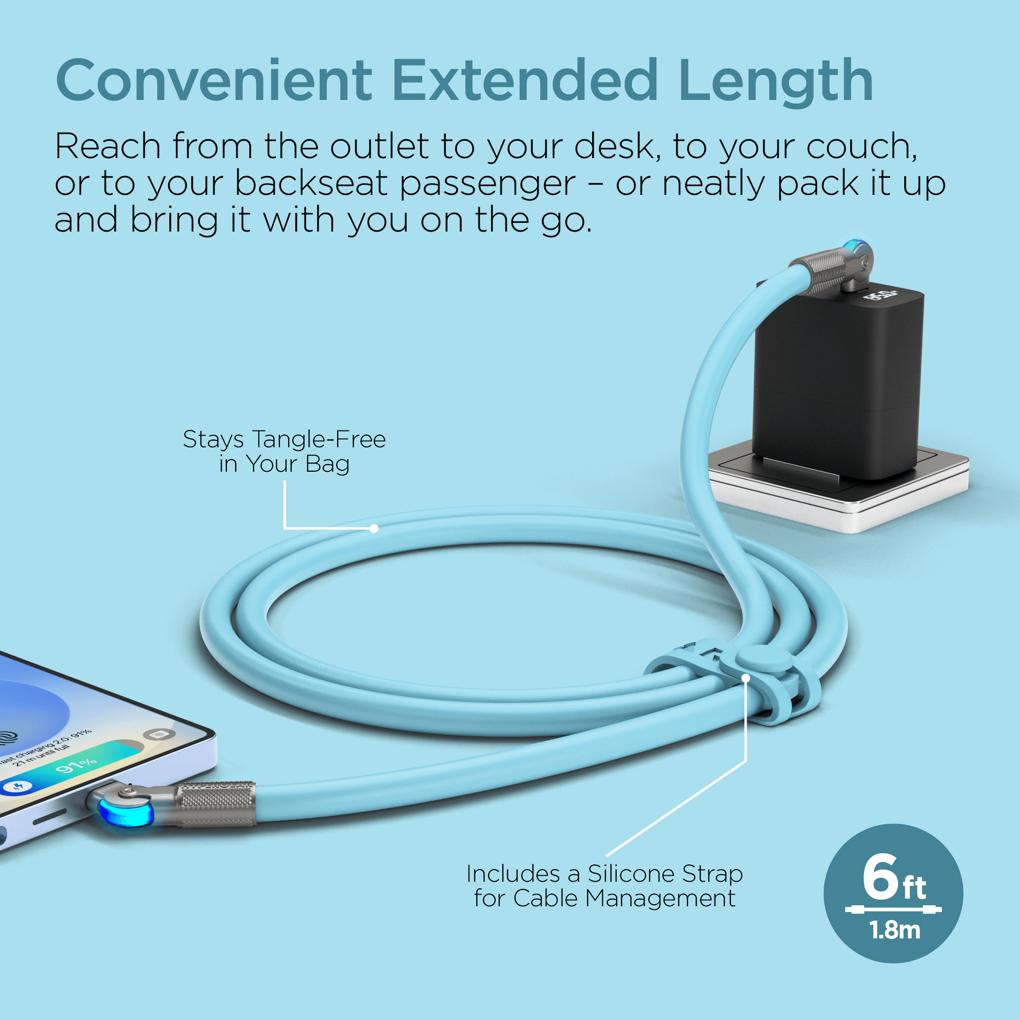 HyperGear Chunky180° 100W USB-C to USB-C Rugged Fast Charge Cable 6ft Jupiter Gear Home