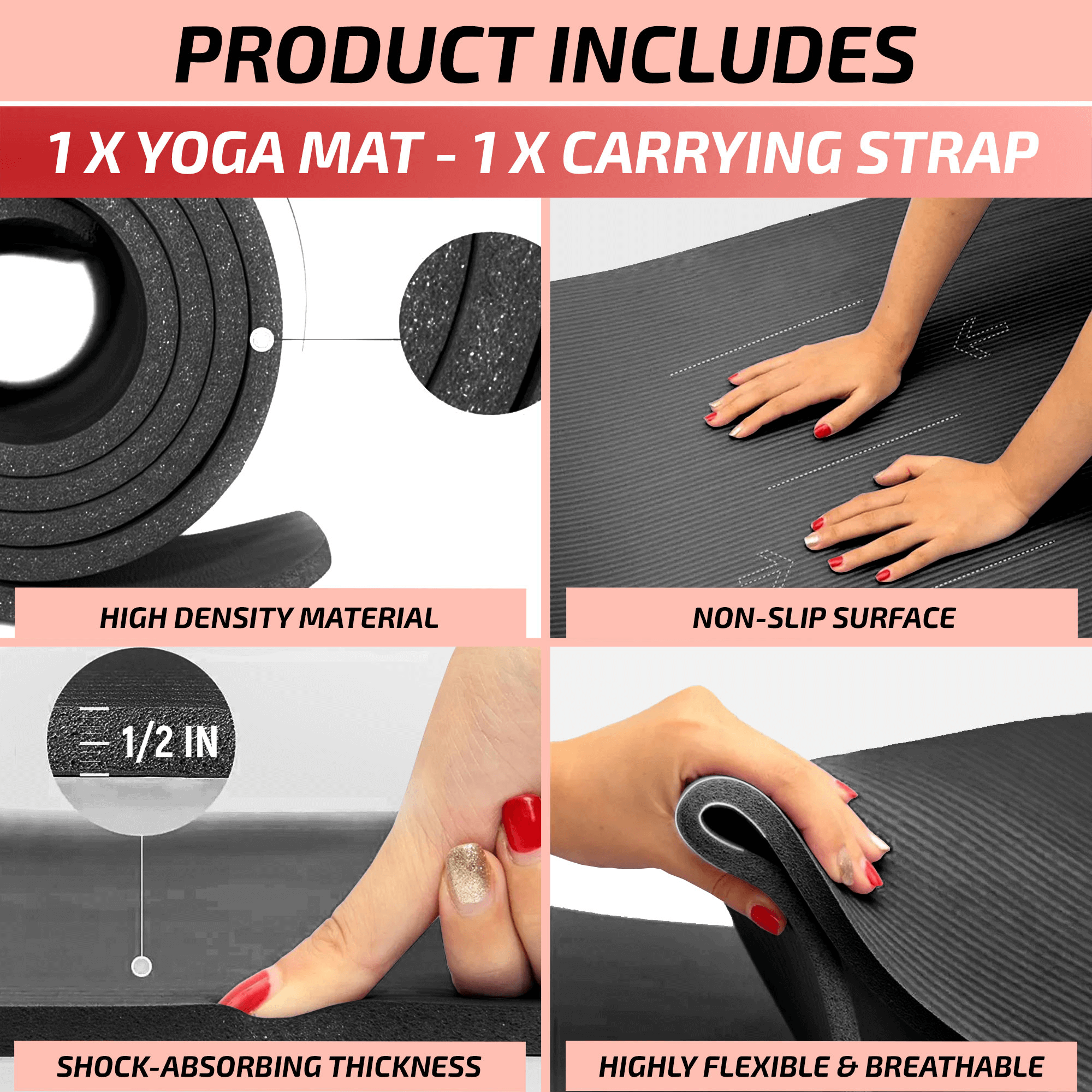 XGear Fitness Thick Travel Yoga Mat with Carrying Strap Jupiter Gear Home