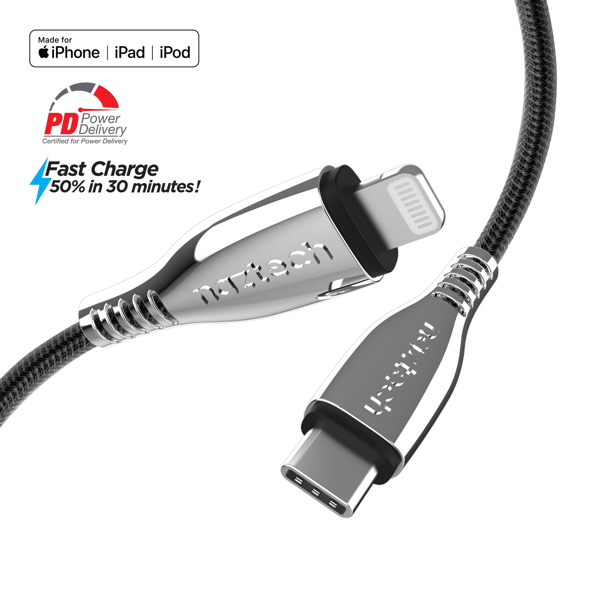 Naztech Titanium USB-C to Lightning Braided Cable 6ft Jupiter Gear Home