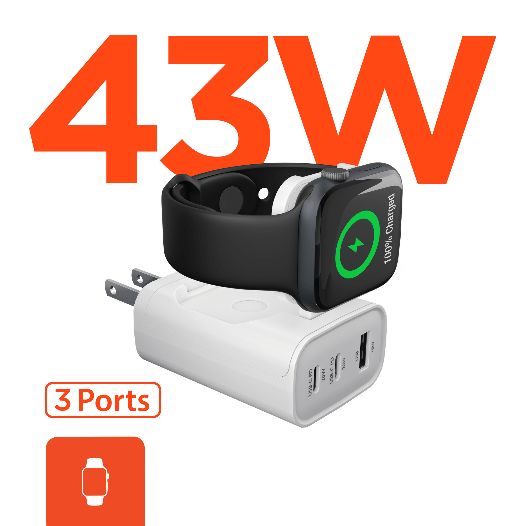 HyperGear SpeedBoost 43W 3-Port Fast Phone and Watch Wall Charger Jupiter Gear Home