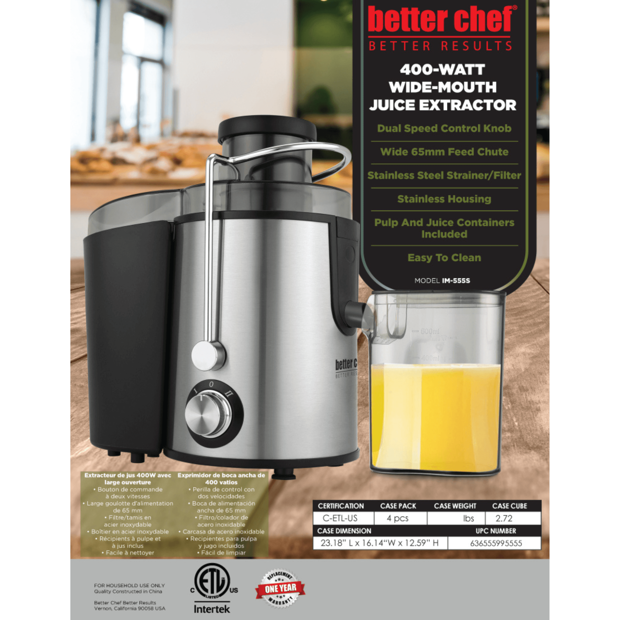 Better Chef 400W Large Feed Juice Extractor Jupiter Gear Home
