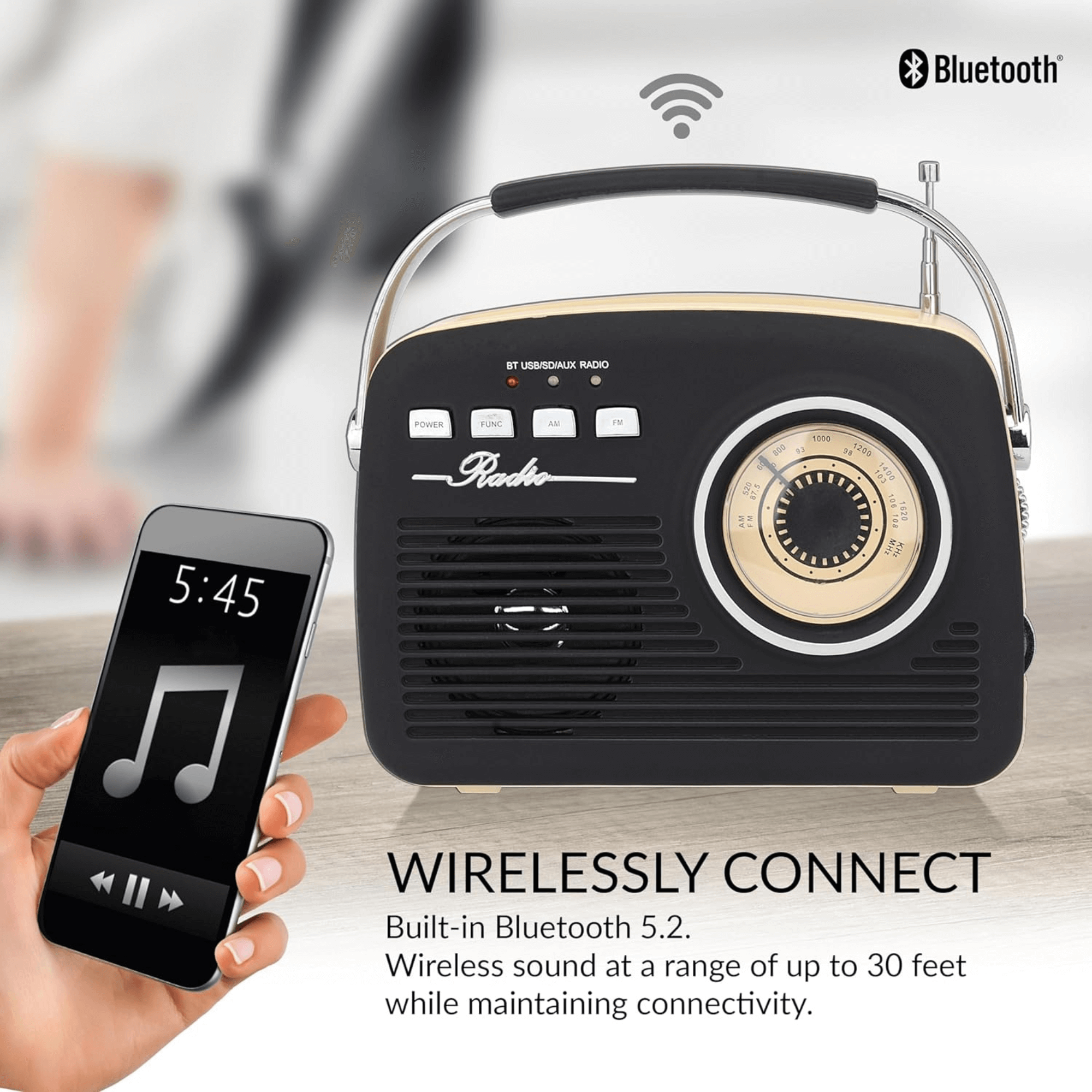 Supersonic Multi-Function Bluetooth Retro Speaker with Rechargeable Battery Jupiter Gear Home