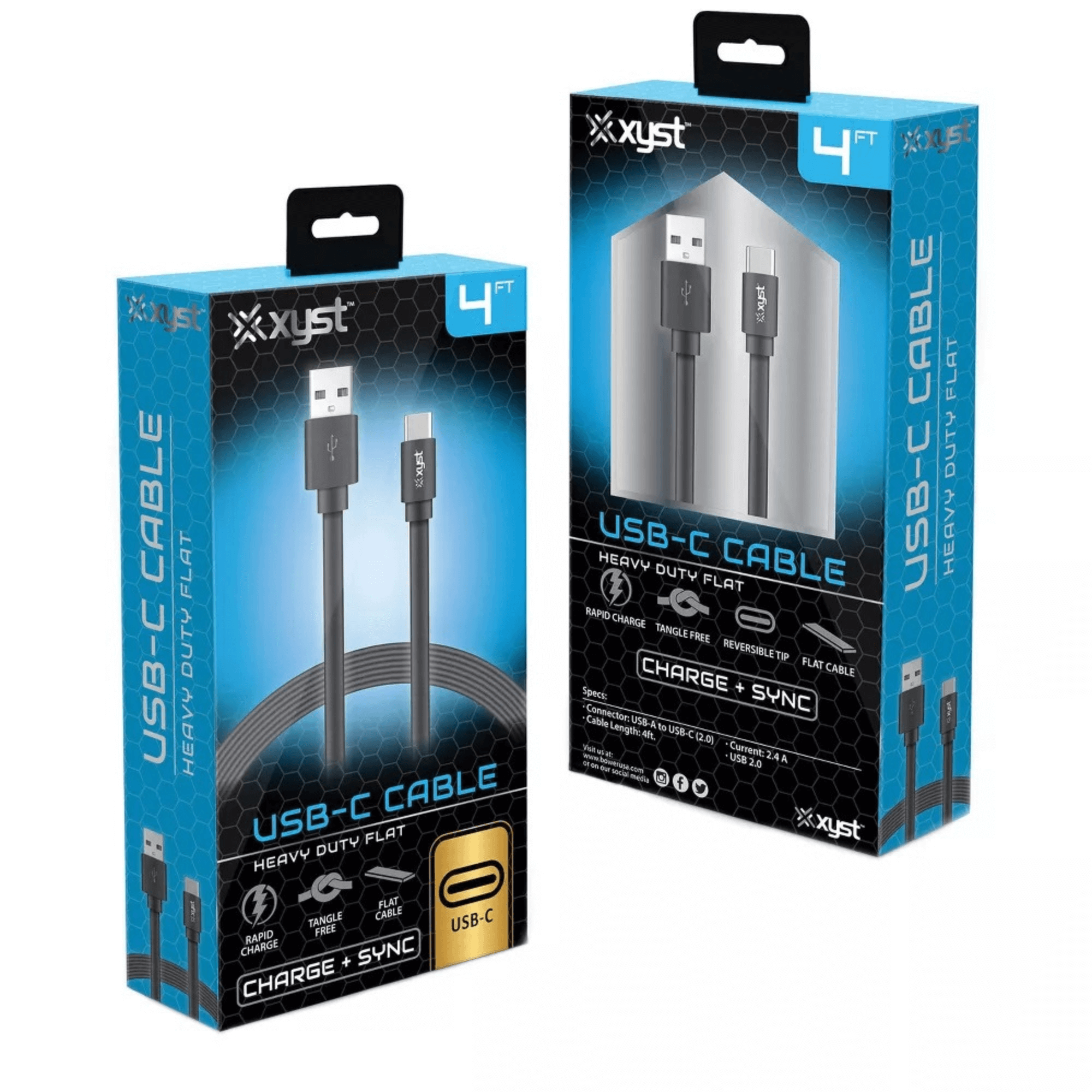 Xyst Charge and Sync USB to USB-C Flat Cable 4Ft Jupiter Gear Home