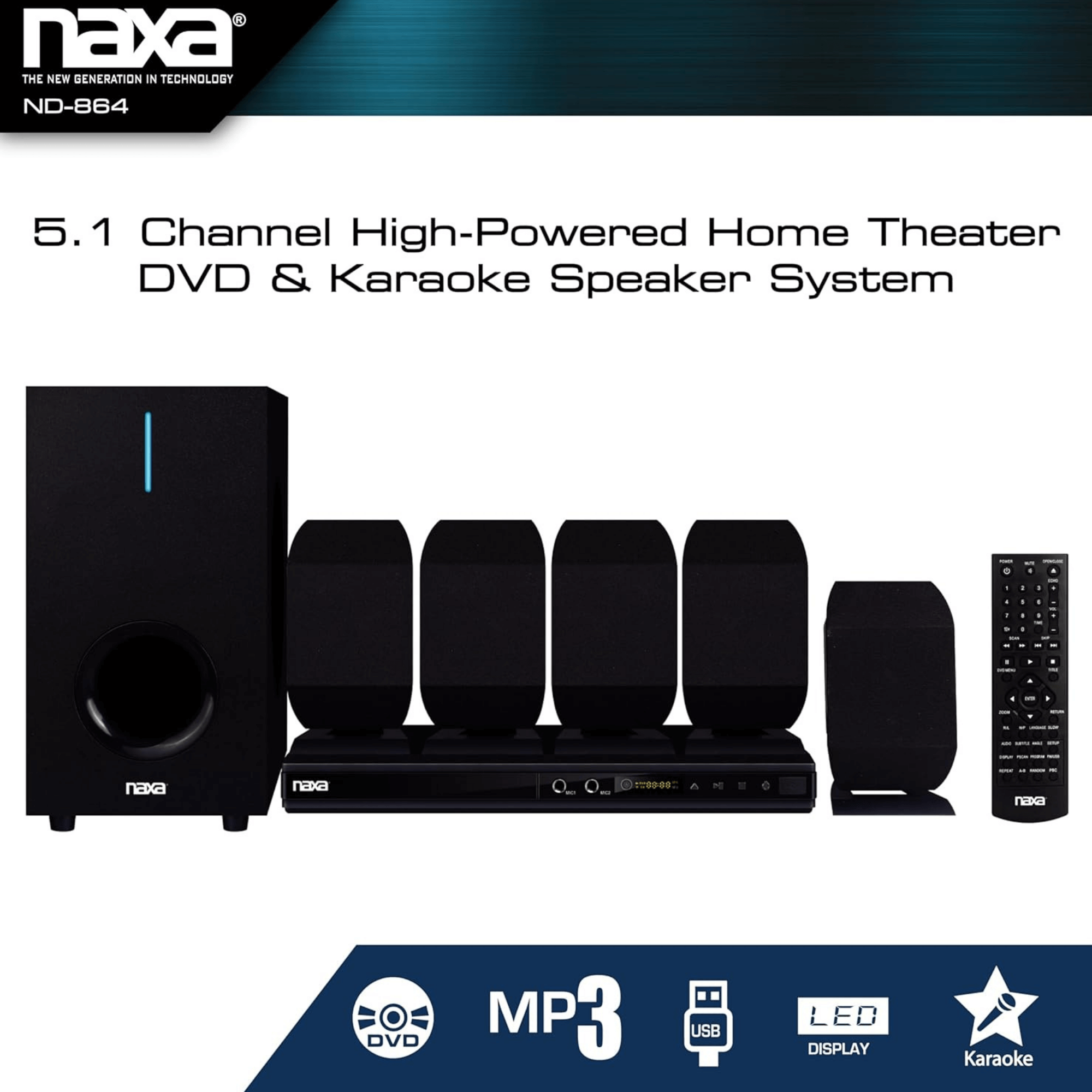 Naxa 5.1 Channel Home Theater DVD & Karaoke Speaker System - Refurbished Jupiter Gear Home