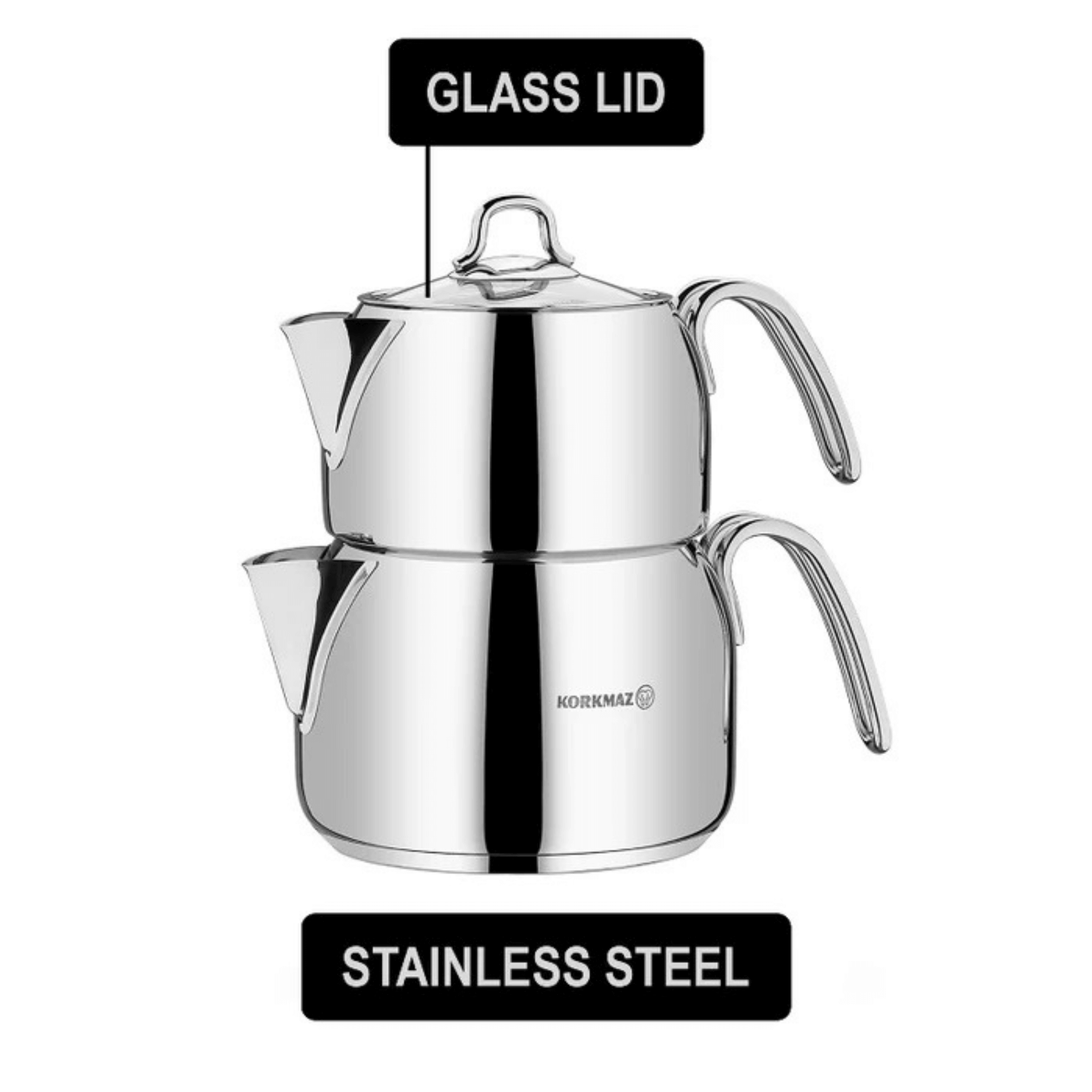Korkmaz Perla Mega 3-Piece Stainless Steel Teapot Set Jupiter Gear Home