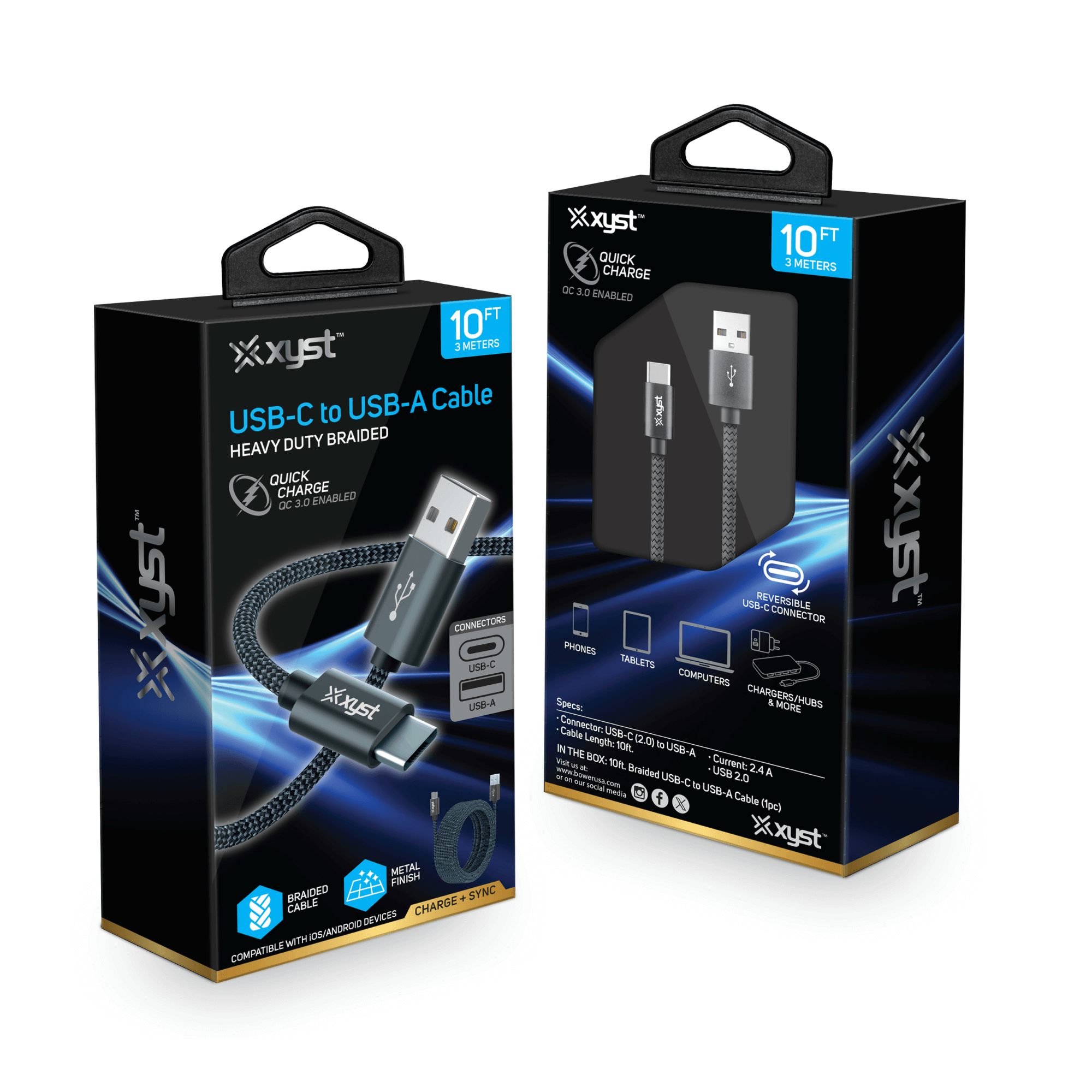Xyst Charge and Sync USB to USB-C Braided Cable 10Ft Jupiter Gear Home
