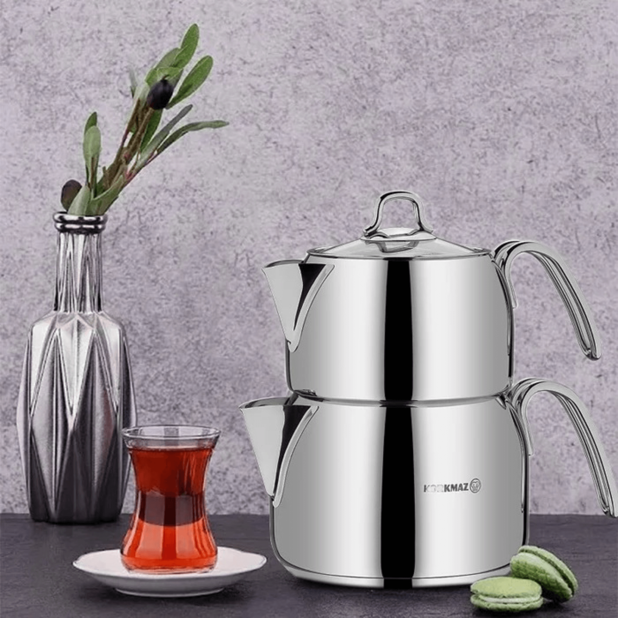 Korkmaz Perla Mega 3-Piece Stainless Steel Teapot Set Jupiter Gear Home