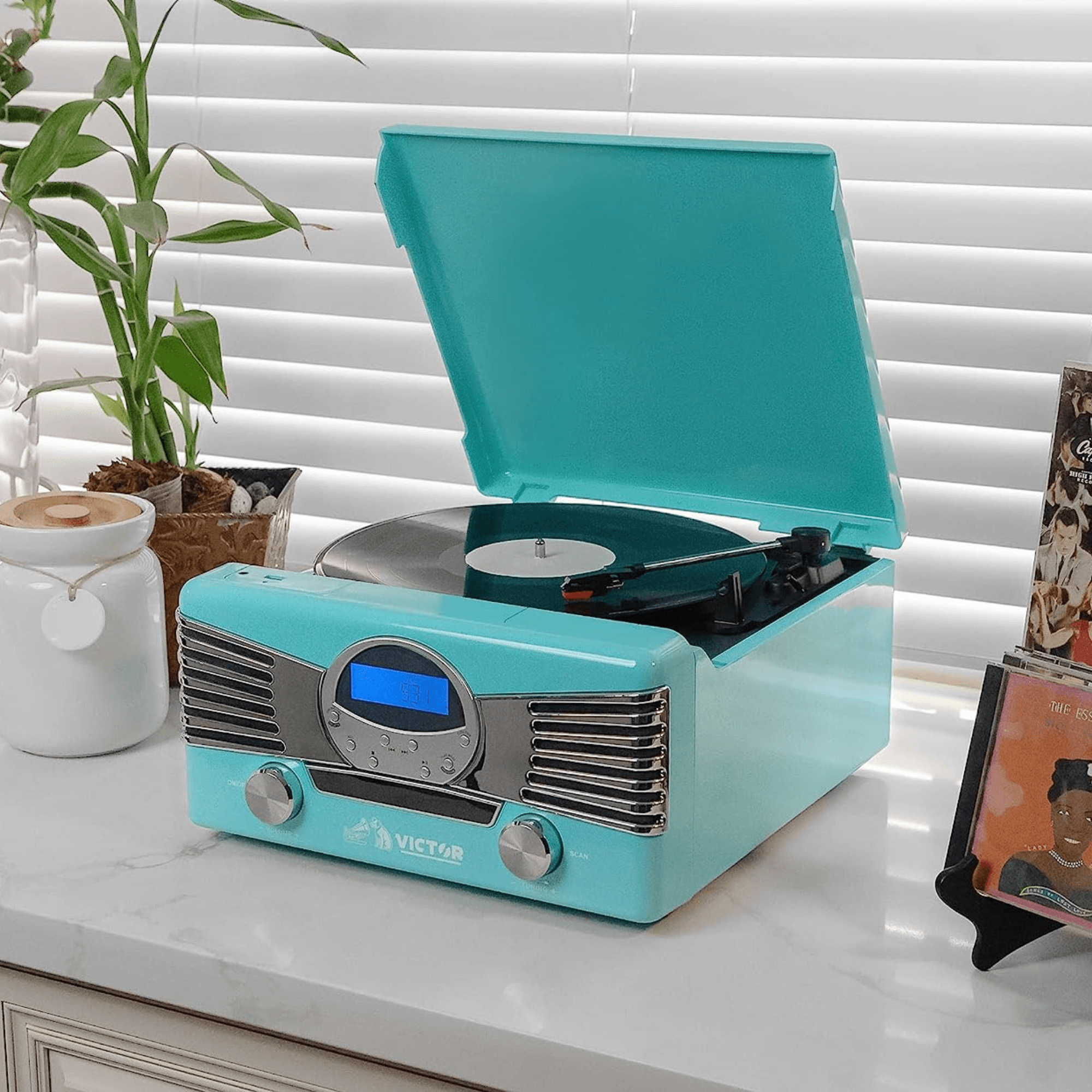 Victor Diner 7-in-1 Turntable Music Center Turquoise - Refurbished Jupiter Gear Home