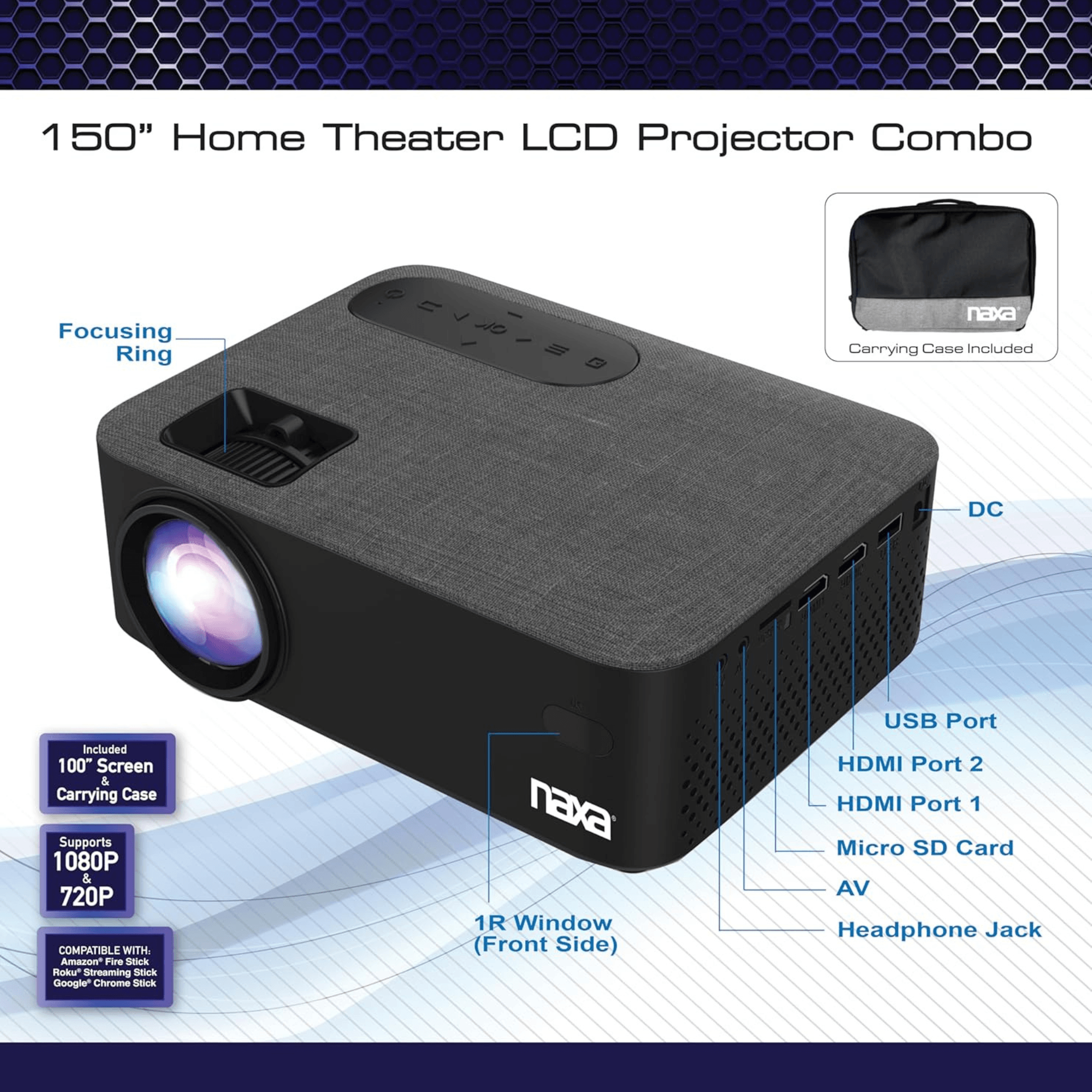 Naxa 150" Home Theater LCD Projector Combo - Refurbished Jupiter Gear Home