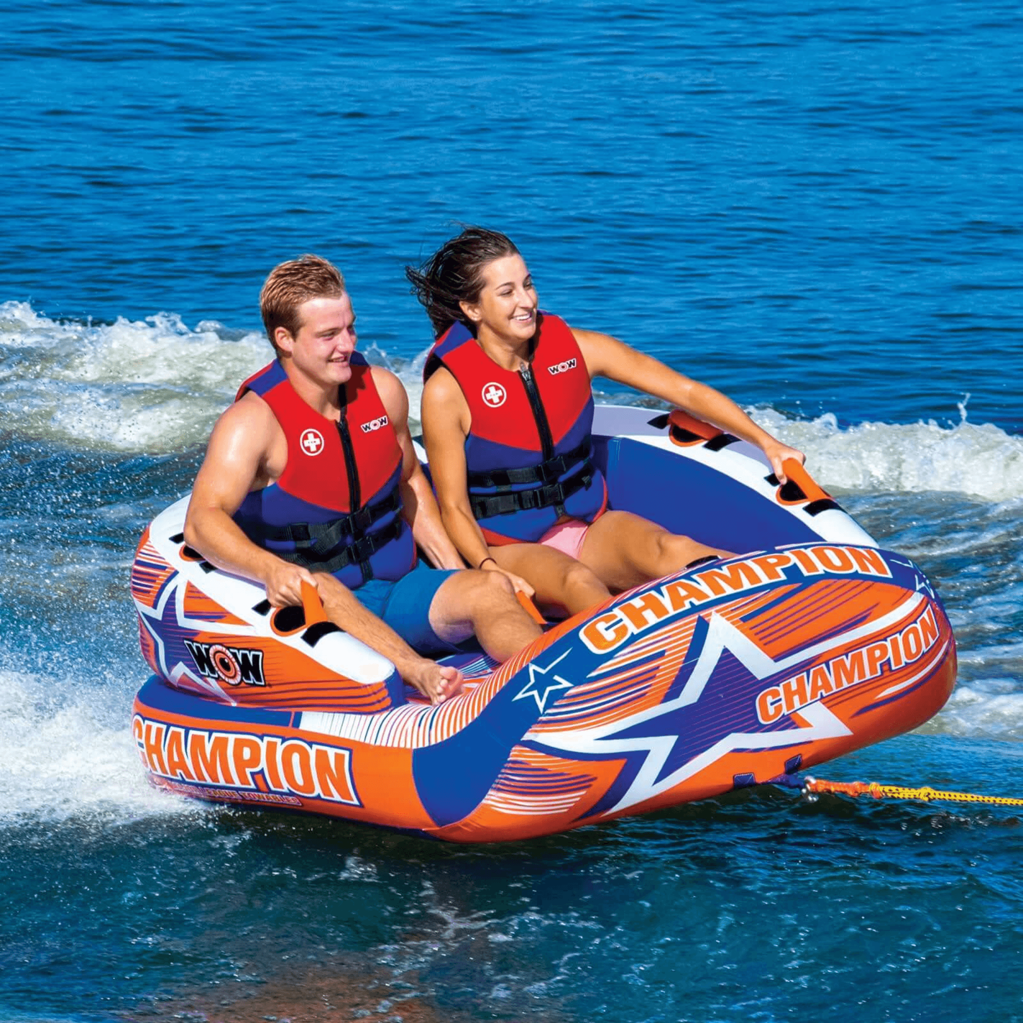 WOW Watersports Champion 2-Person Towable with EZ-Up Nose for Minimal Drag and Footrest Jupiter Gear Home