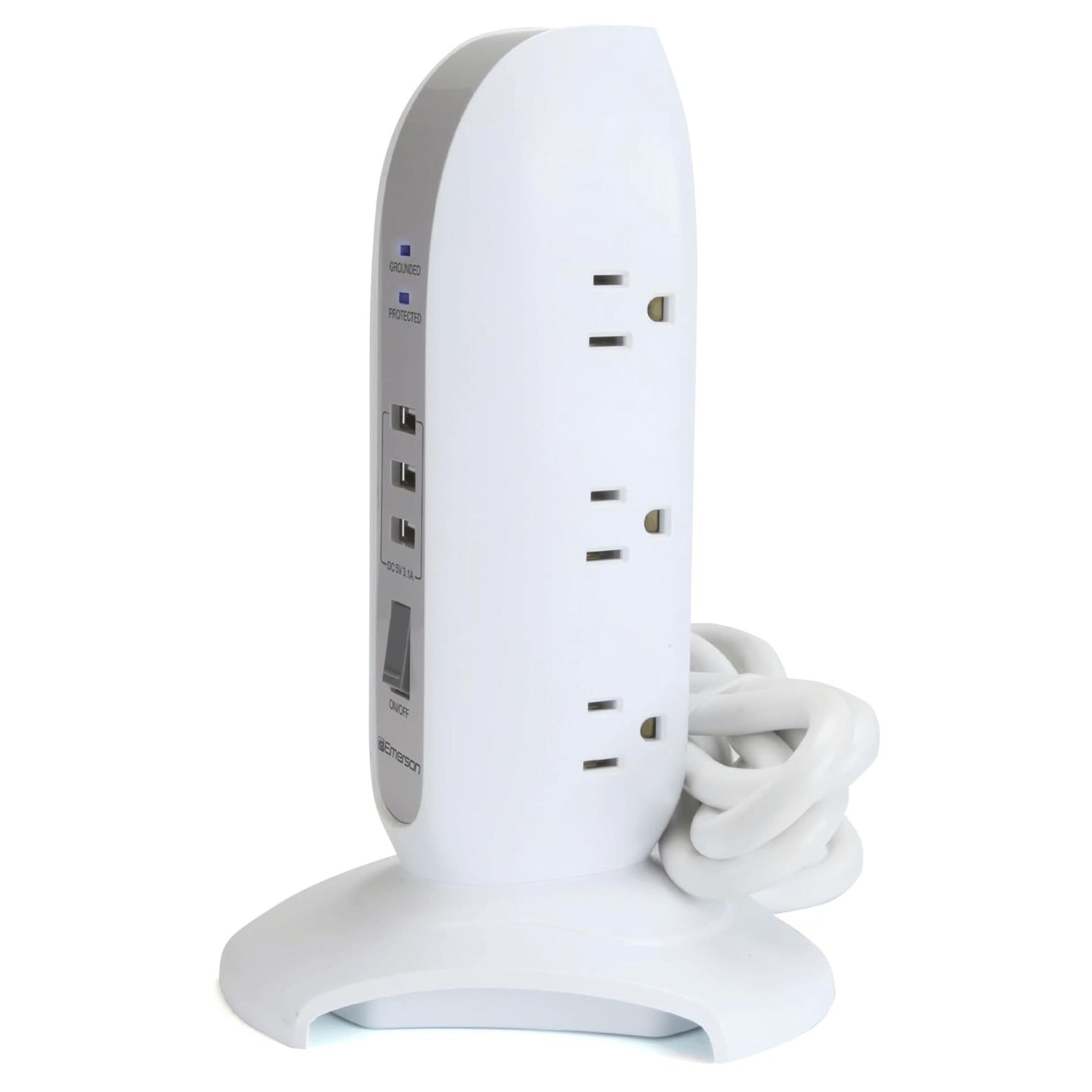 Emerson 5-Outlet + USB Charging Tower with Surge Protection and On/ Off Switch Jupiter Gear Home