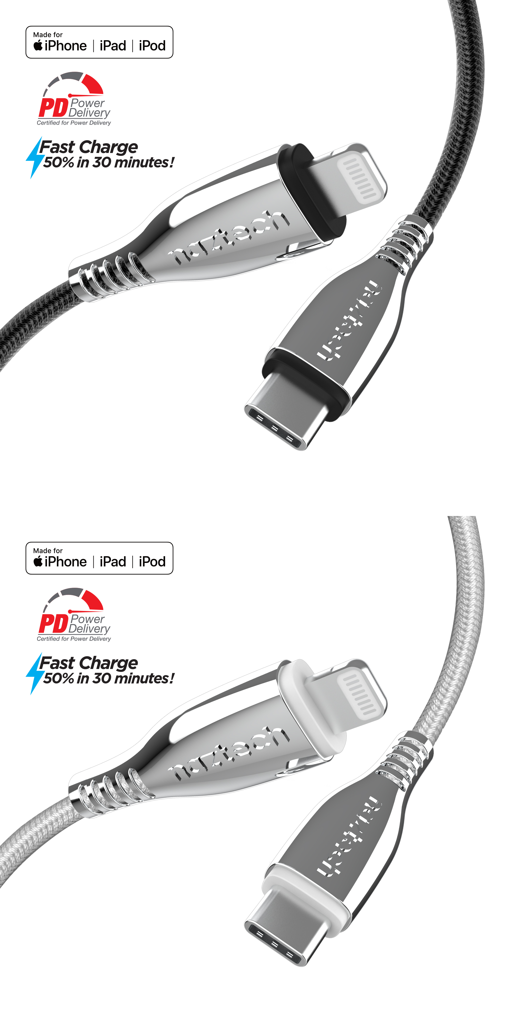 Naztech Titanium USB-C to Lightning Braided Cable 6ft Jupiter Gear Home