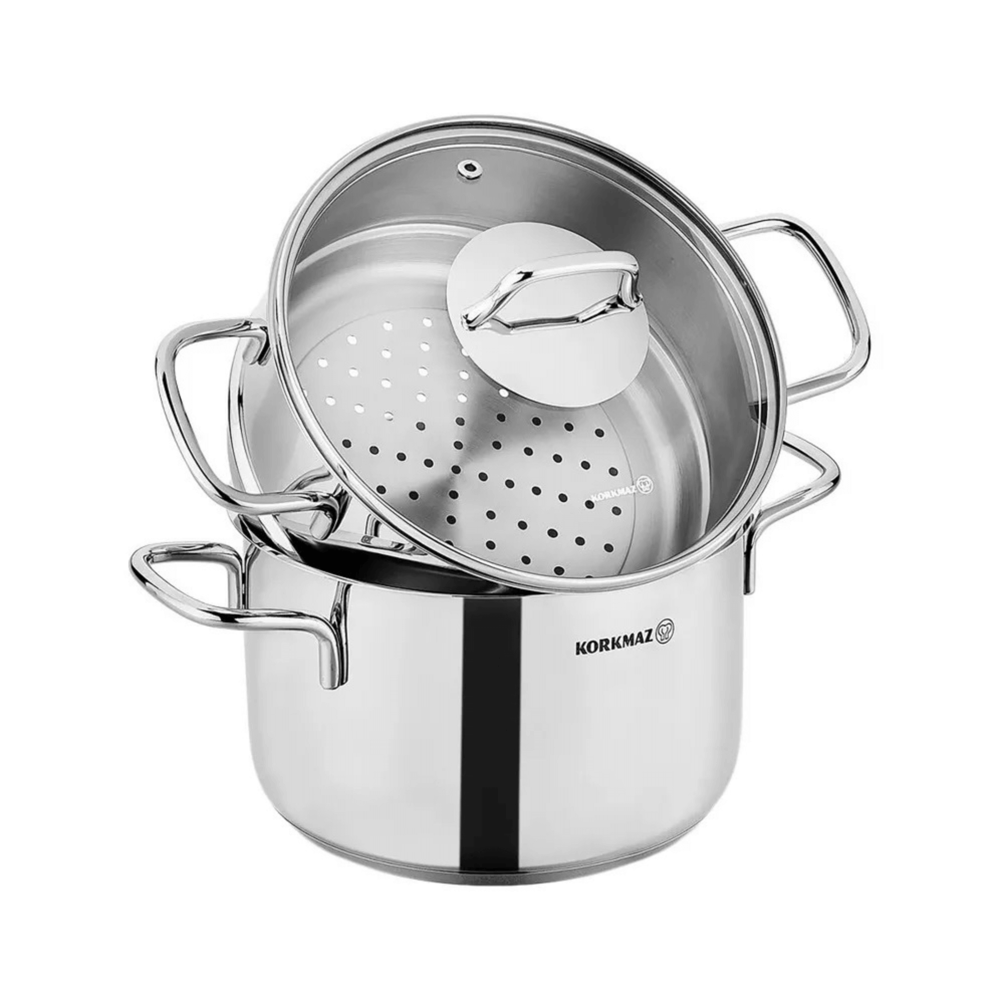 Korkmaz Perla 3Pce 6.9L Stainless Steel Casserole Steamer with Lid Jupiter Gear Home