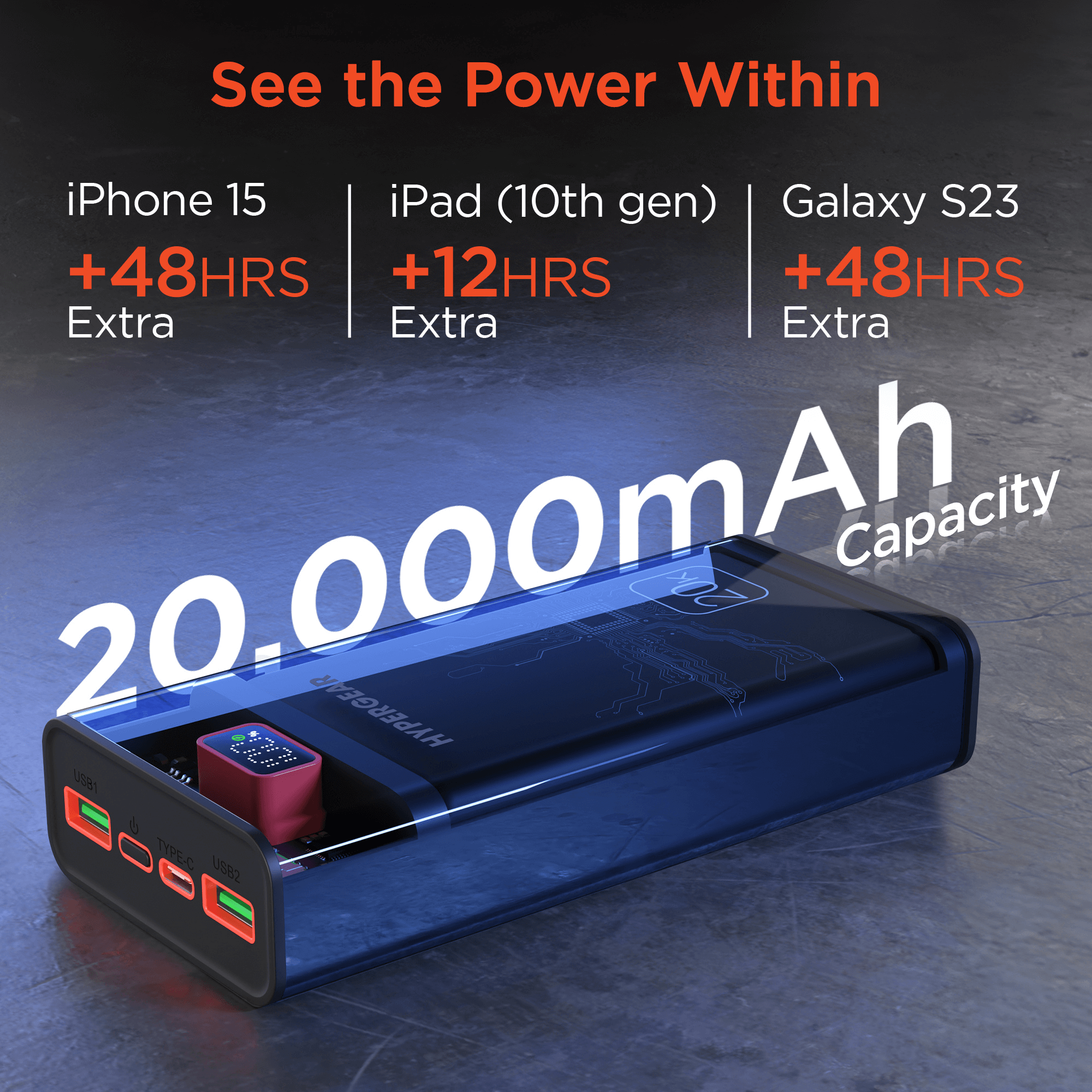 HyperGear ClearCharge XL 20000mAh Transparent PD Power Bank Jupiter Gear Home