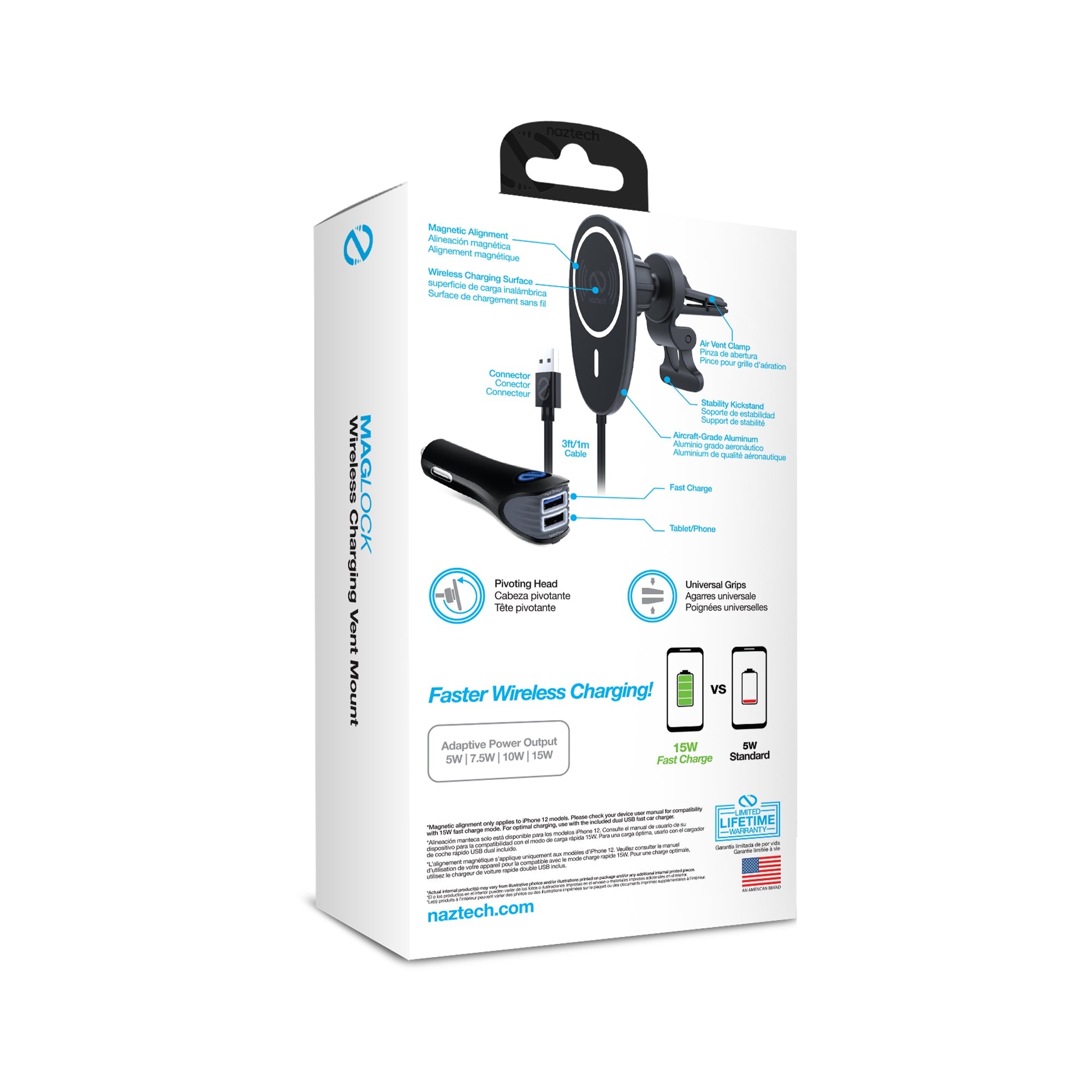 Naztech MagLock 15W Wireless Charging Vent Mount Jupiter Gear Home