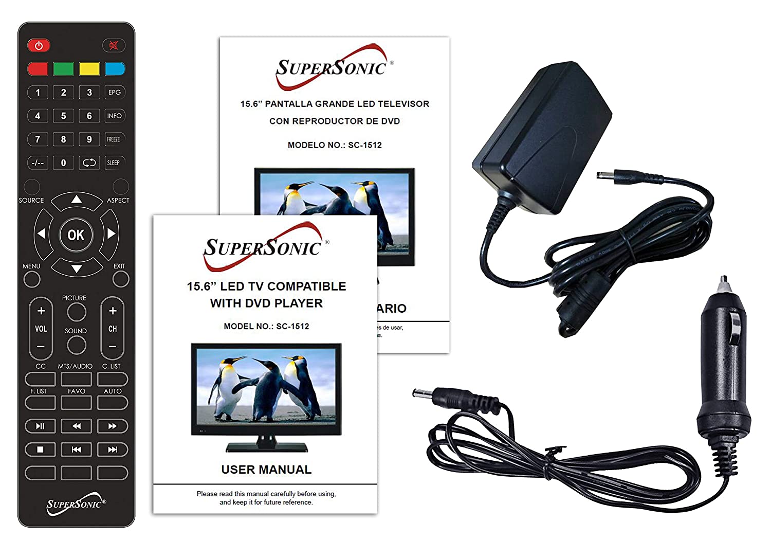 Supersonic 15.6" 12 Volt ACDC LED HDTV with DVD Player, USB, SD Card Reader and HDMI (SC-1512) Jupiter Gear Home