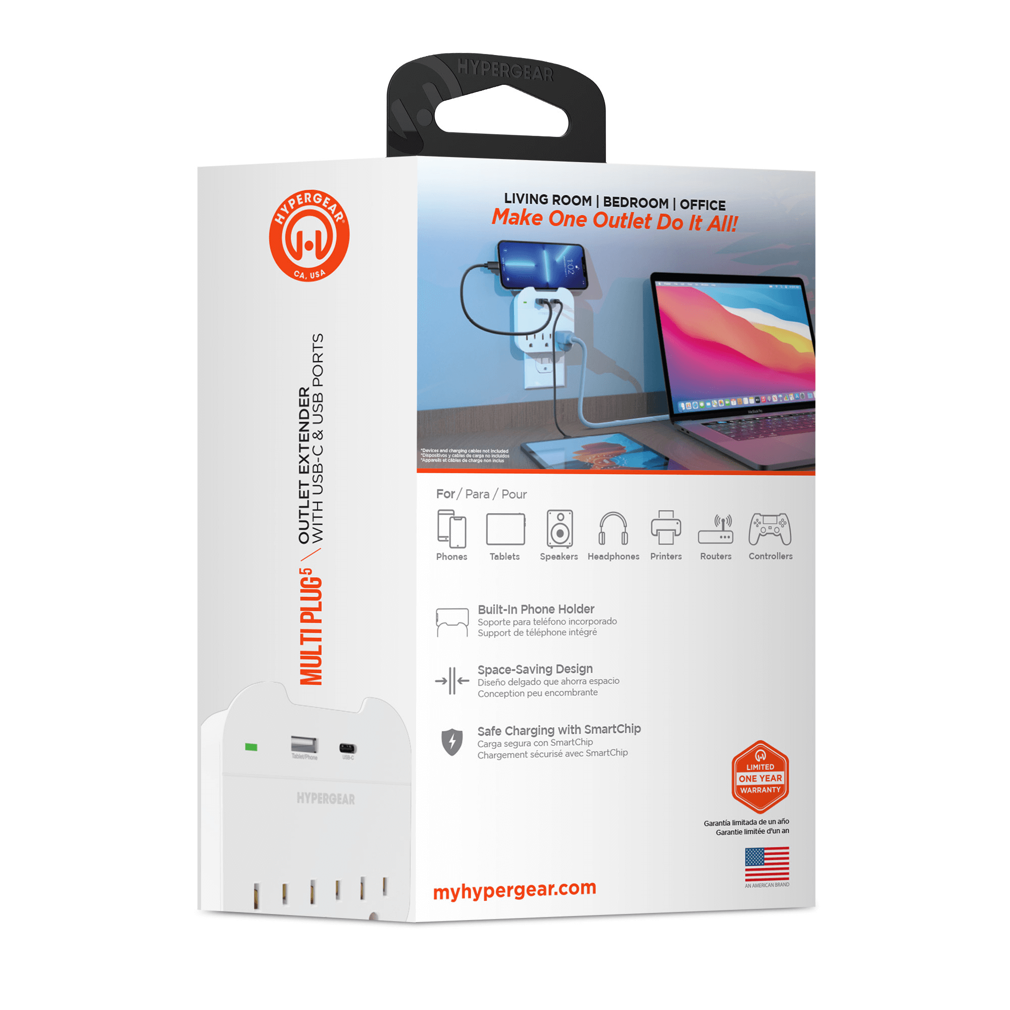HyperGear Wall Adapter Power Strip 3 Outlets Jupiter Gear Home
