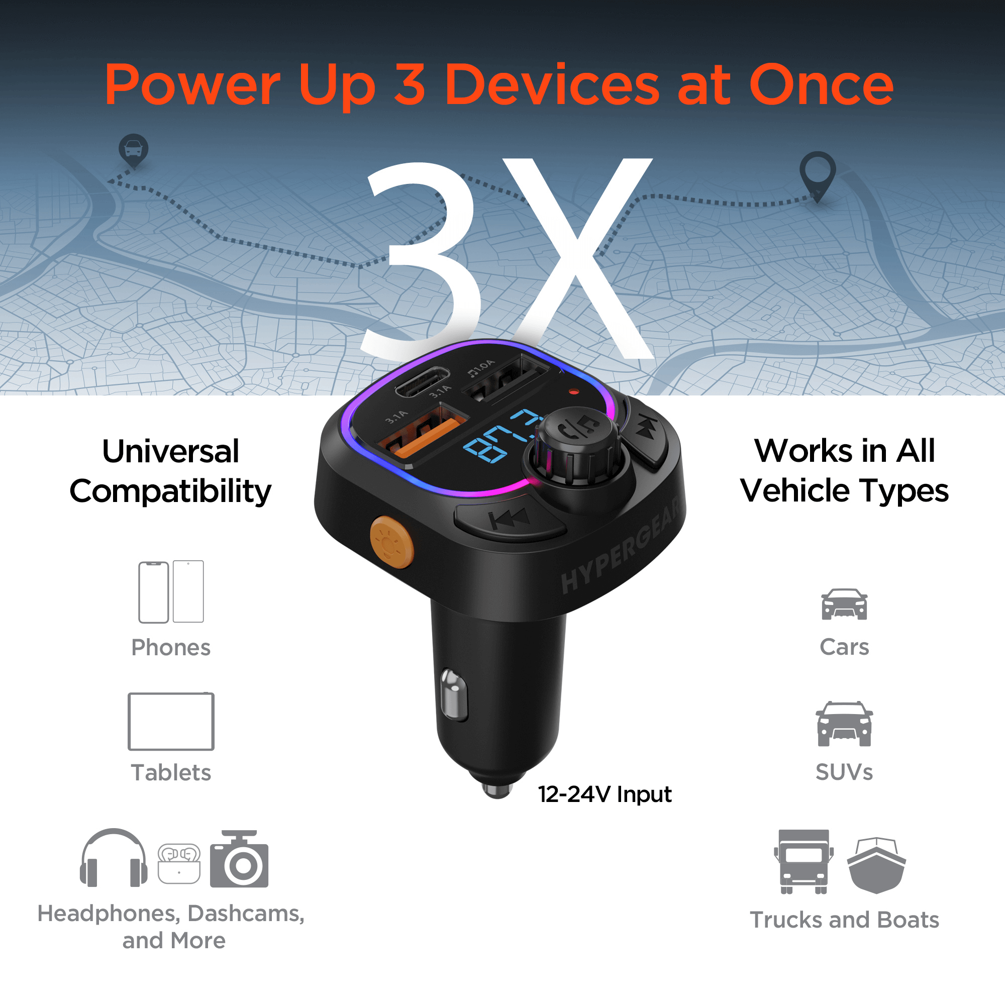 HyperGear IntelliCast Road FM Transmitter Car Charger Jupiter Gear Home