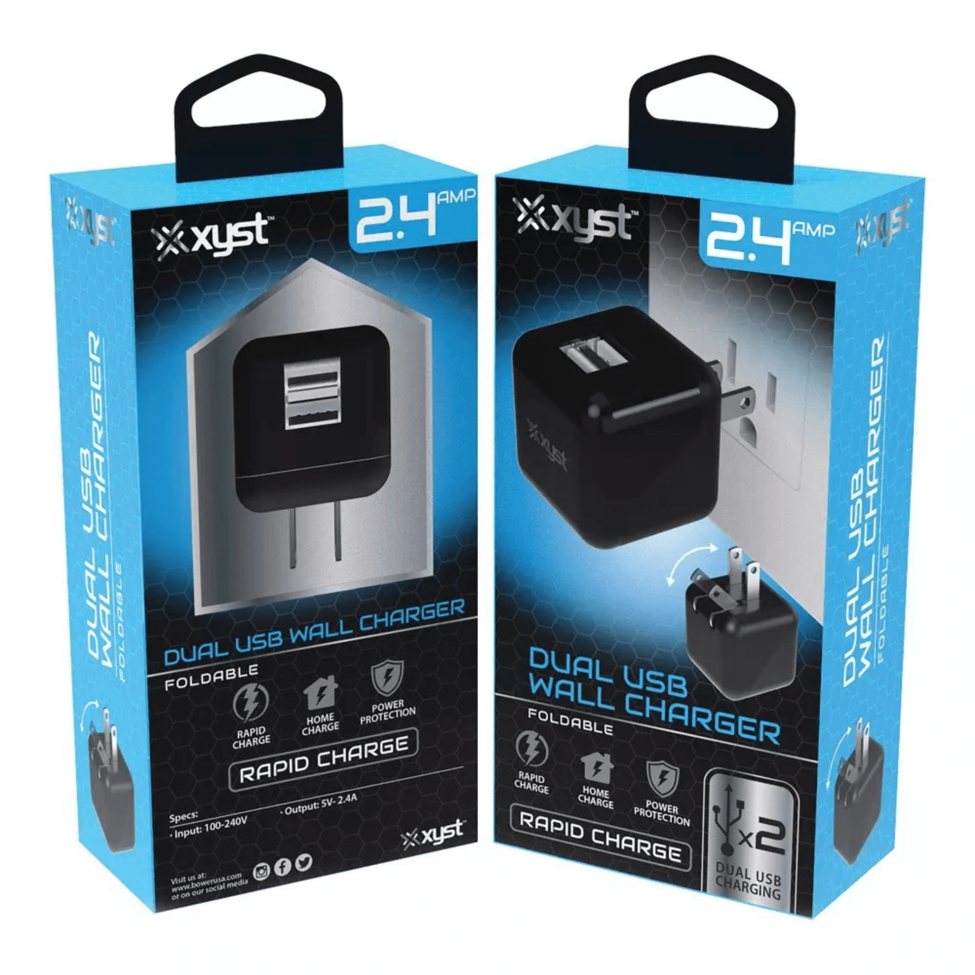 Xyst 2.4-Amp Dual USB Foldable Wall Charger Jupiter Gear Home