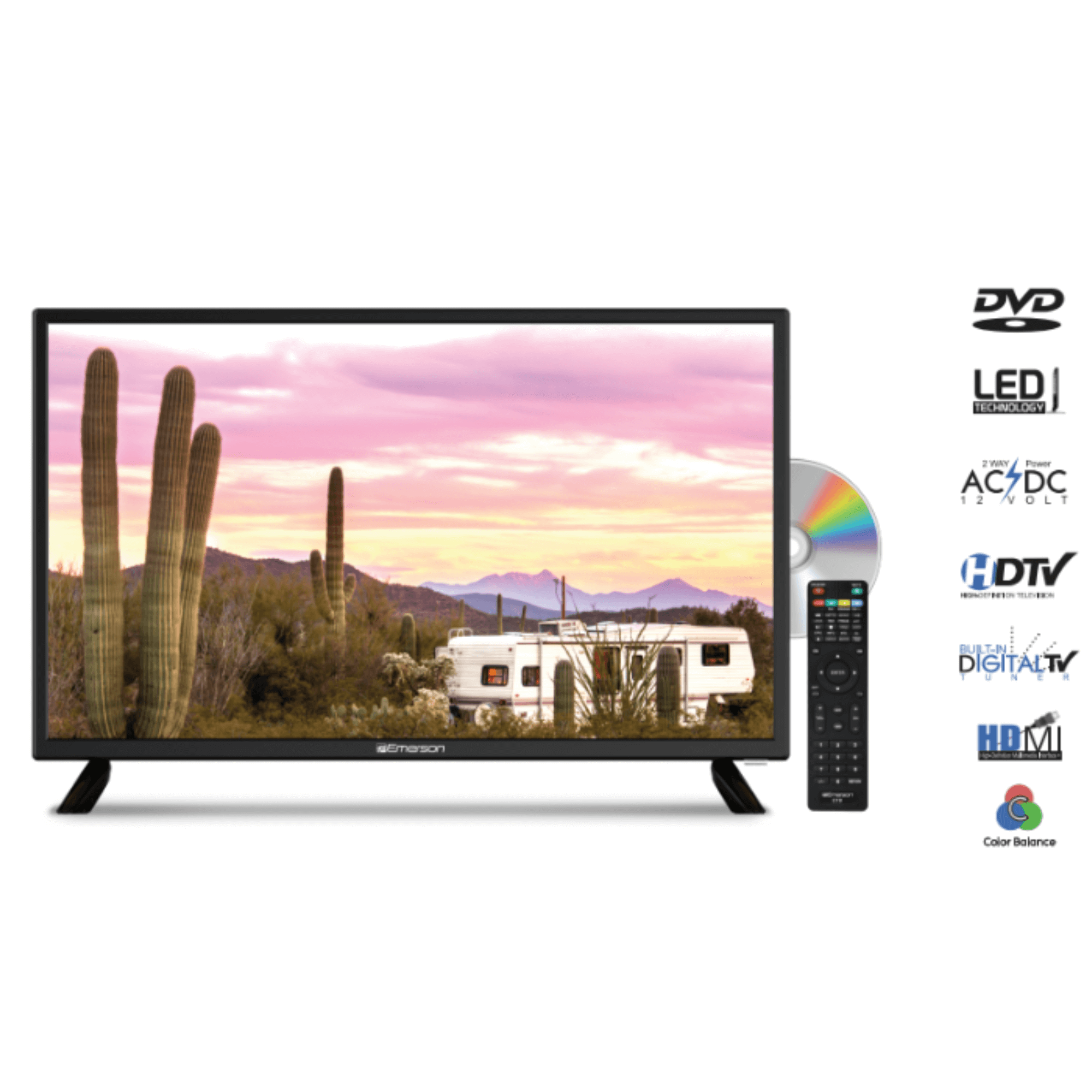 Emerson 24" AC/DC 12V HD LED Television with DVD Player - Refurbished Jupiter Gear Home