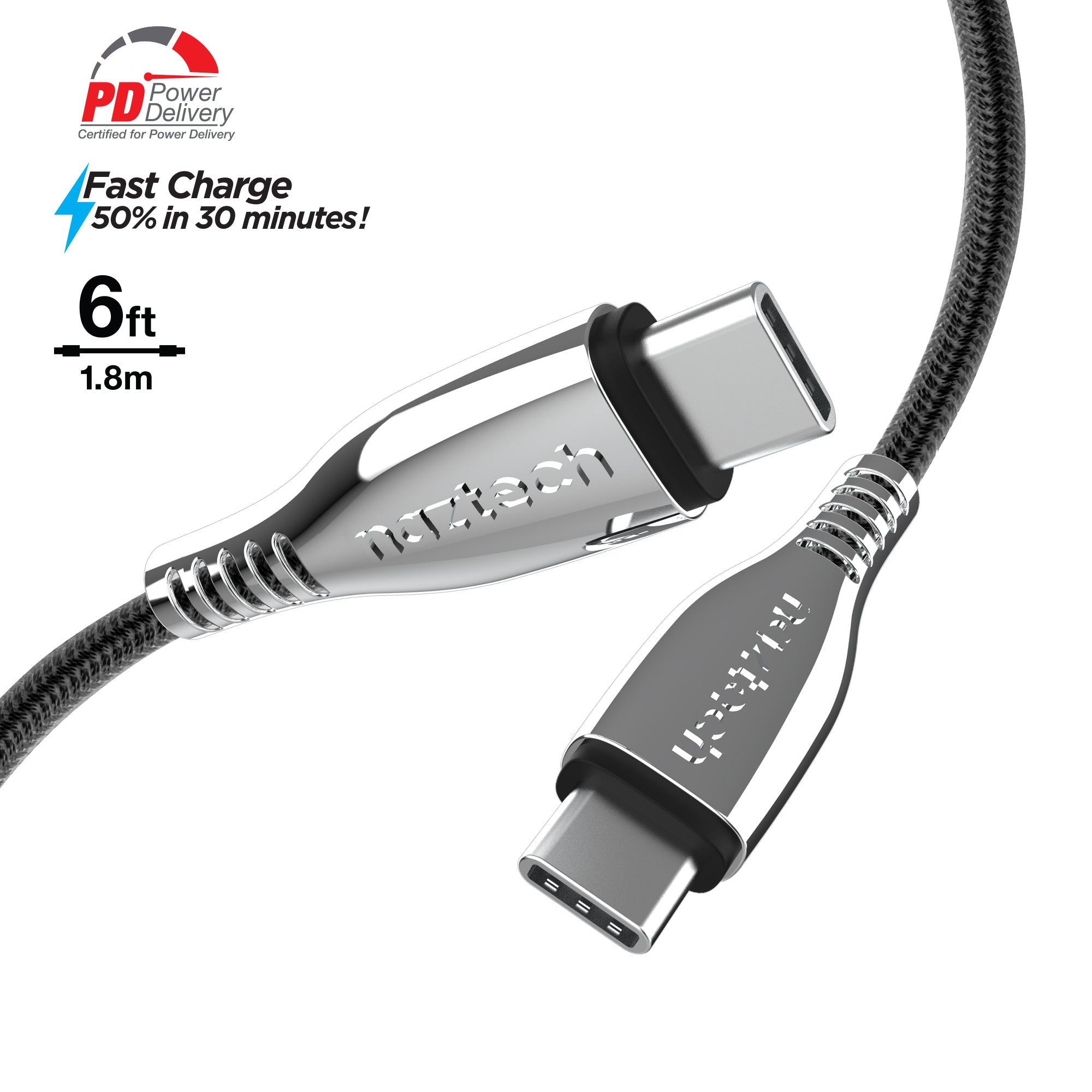 Naztech Titanium USB-C to USB-C Braided Cable 6ft Jupiter Gear Home